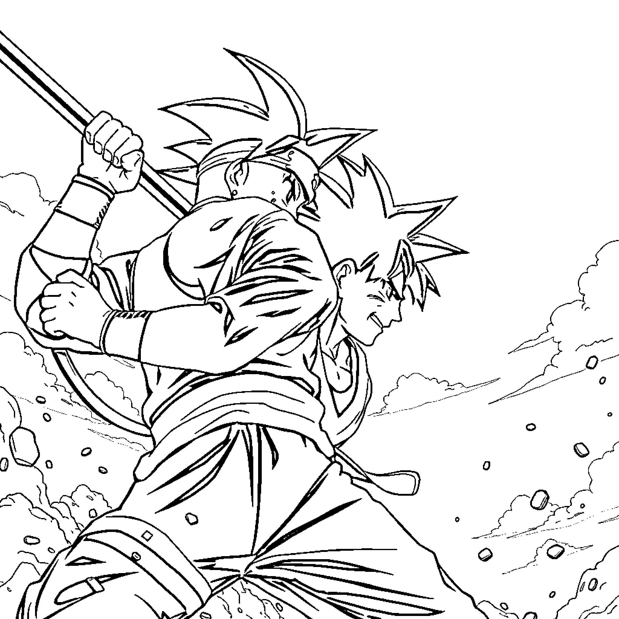 Naruto Ninja Warrior Fierce Battle Scene Coloring Page (free black-and-white line drawing printable PDF for all, from beginners to advanced learners, including children, teens, adults, and seniors)
