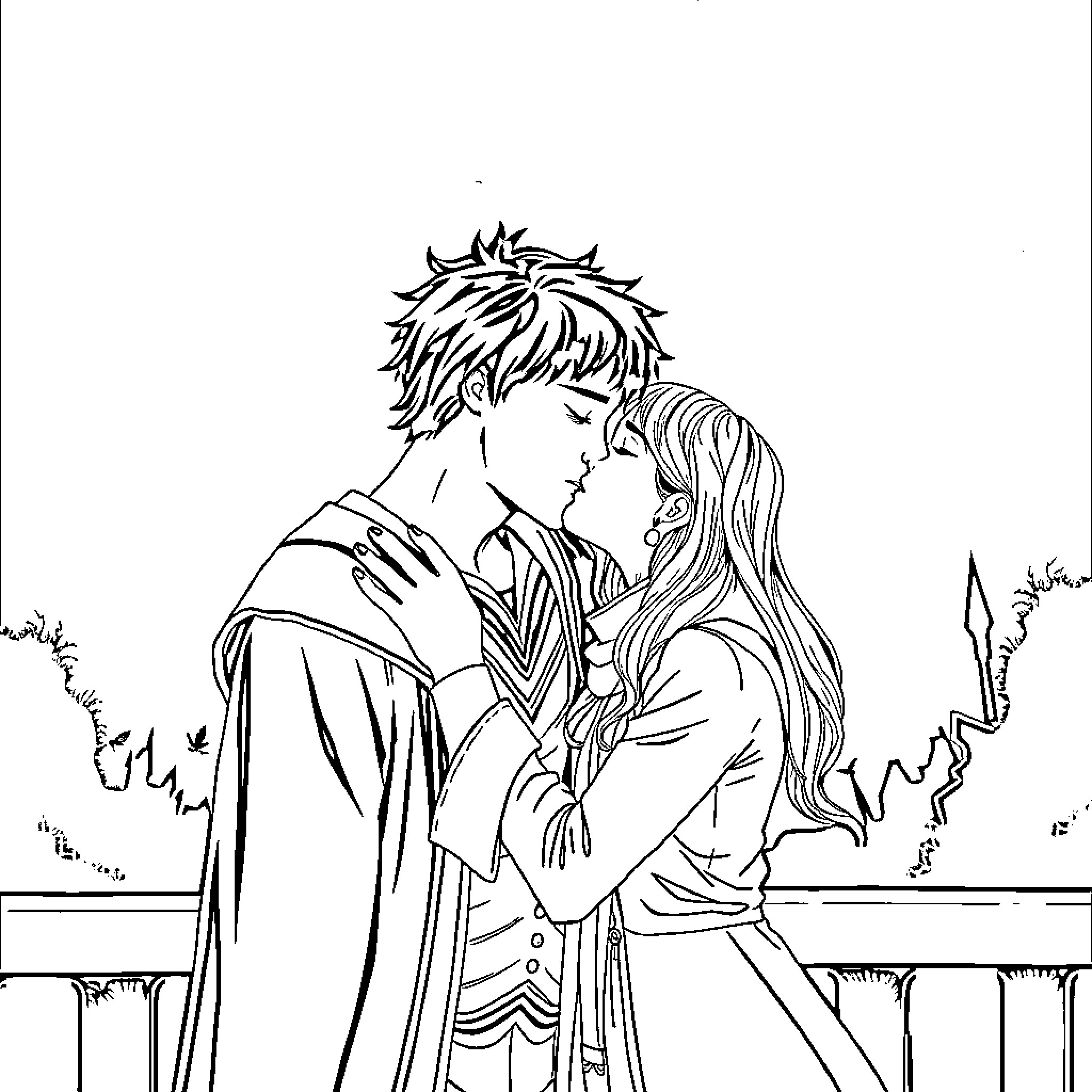 Draco's Intimate Embrace with a Beloved Coloring Page (free black-and-white line drawing printable PDF for all, from beginners to advanced learners, including children, teens, adults, and seniors)