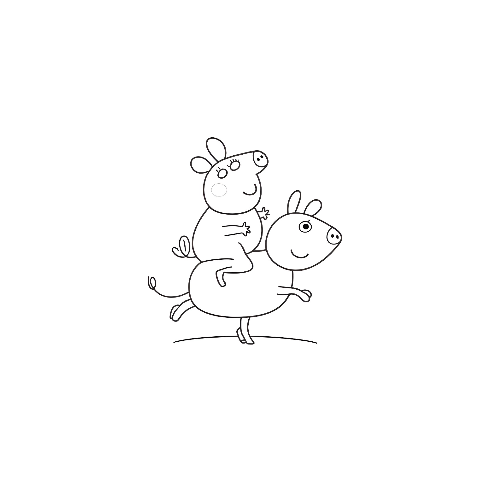 Send two cartoon pigs playing happily Coloring Page (free black-and-white line drawing printable PDF for all, from beginners to advanced learners, including children, teens, adults, and seniors)