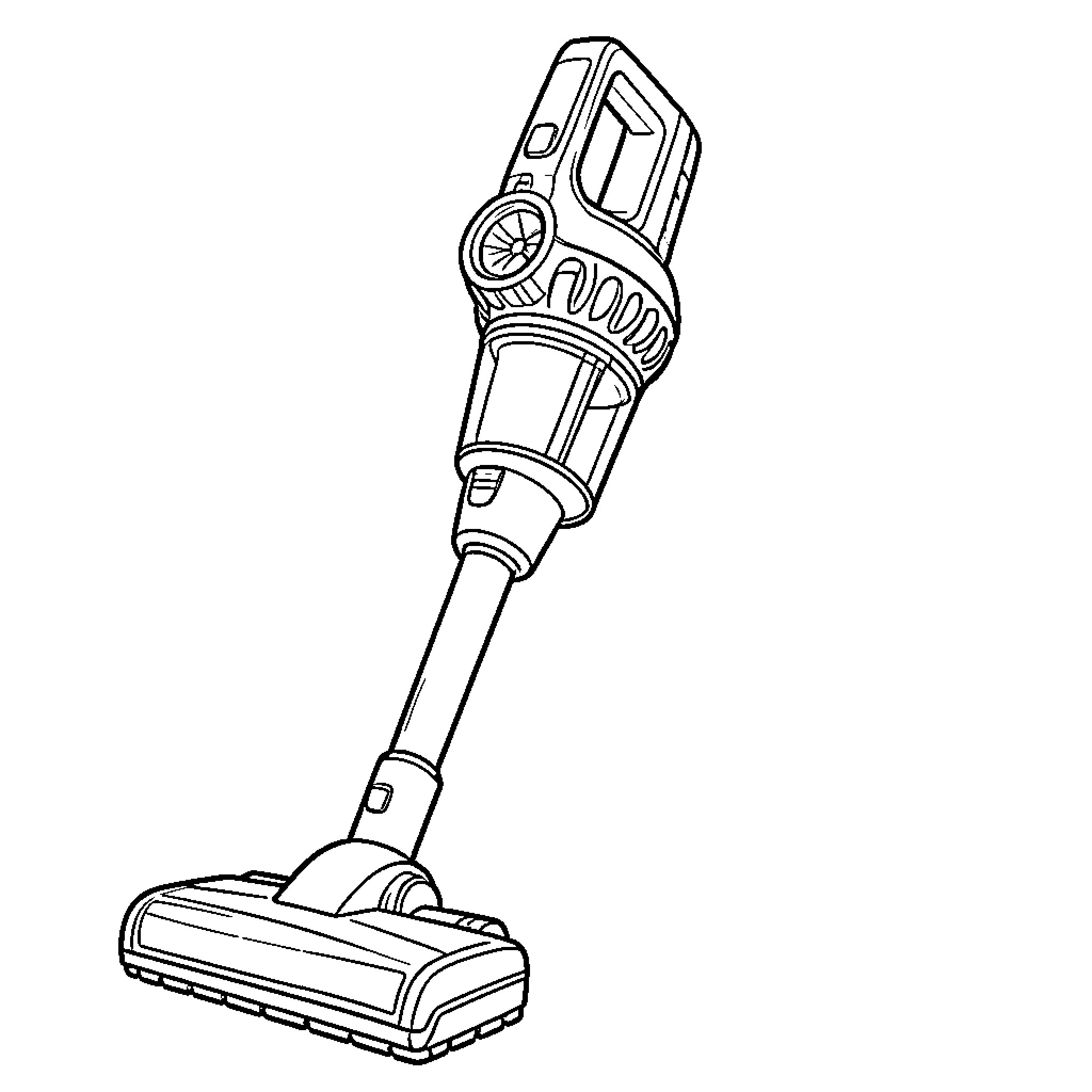 Vacuum Cleaner standing upright on a plain surface Coloring Page (free black-and-white line drawing printable PDF for all, from beginners to advanced learners, including children, teens, adults, and seniors)