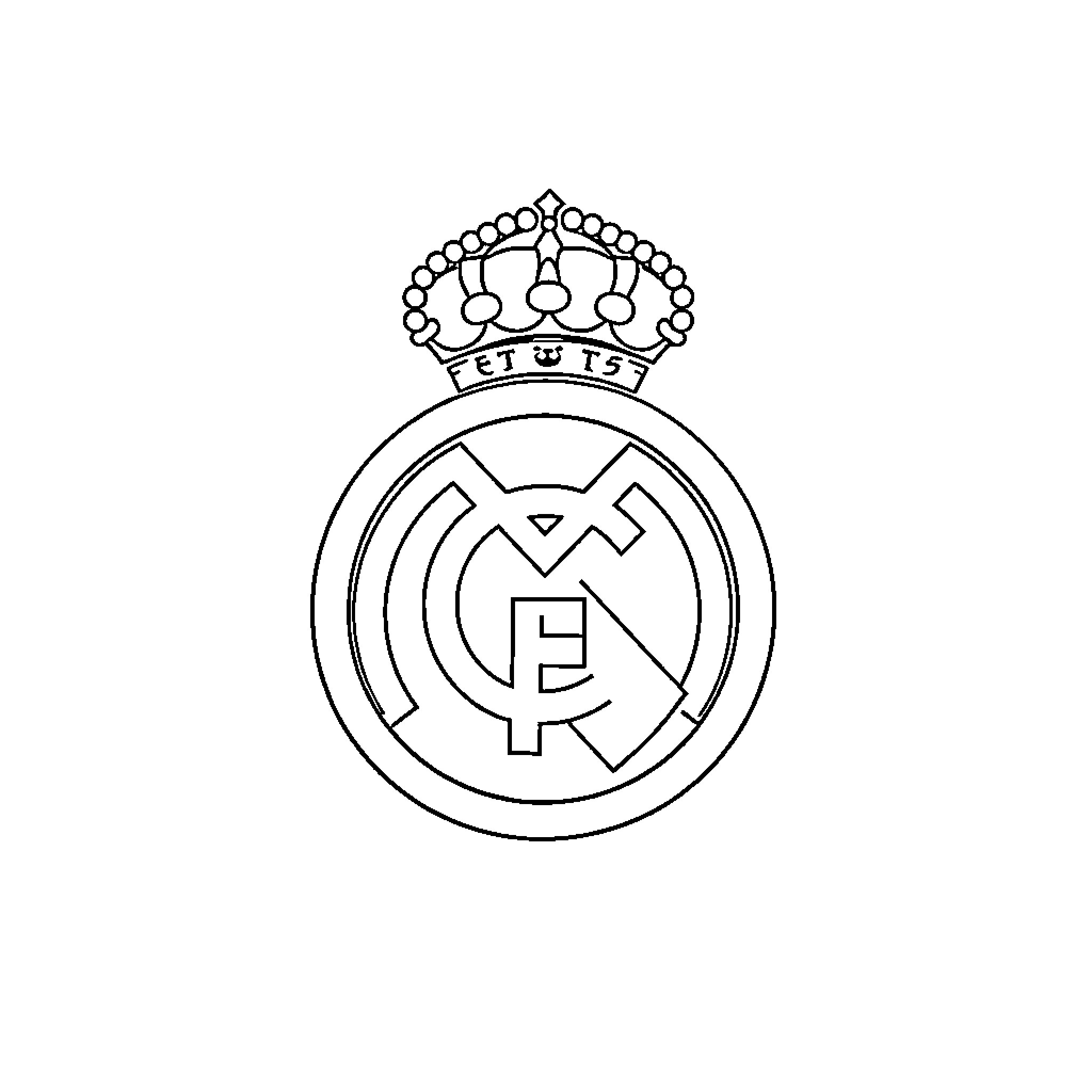 Real Madrid Iconic Crest Coloring Page (free black-and-white line drawing printable PDF for all, from beginners to advanced learners, including children, teens, adults, and seniors)