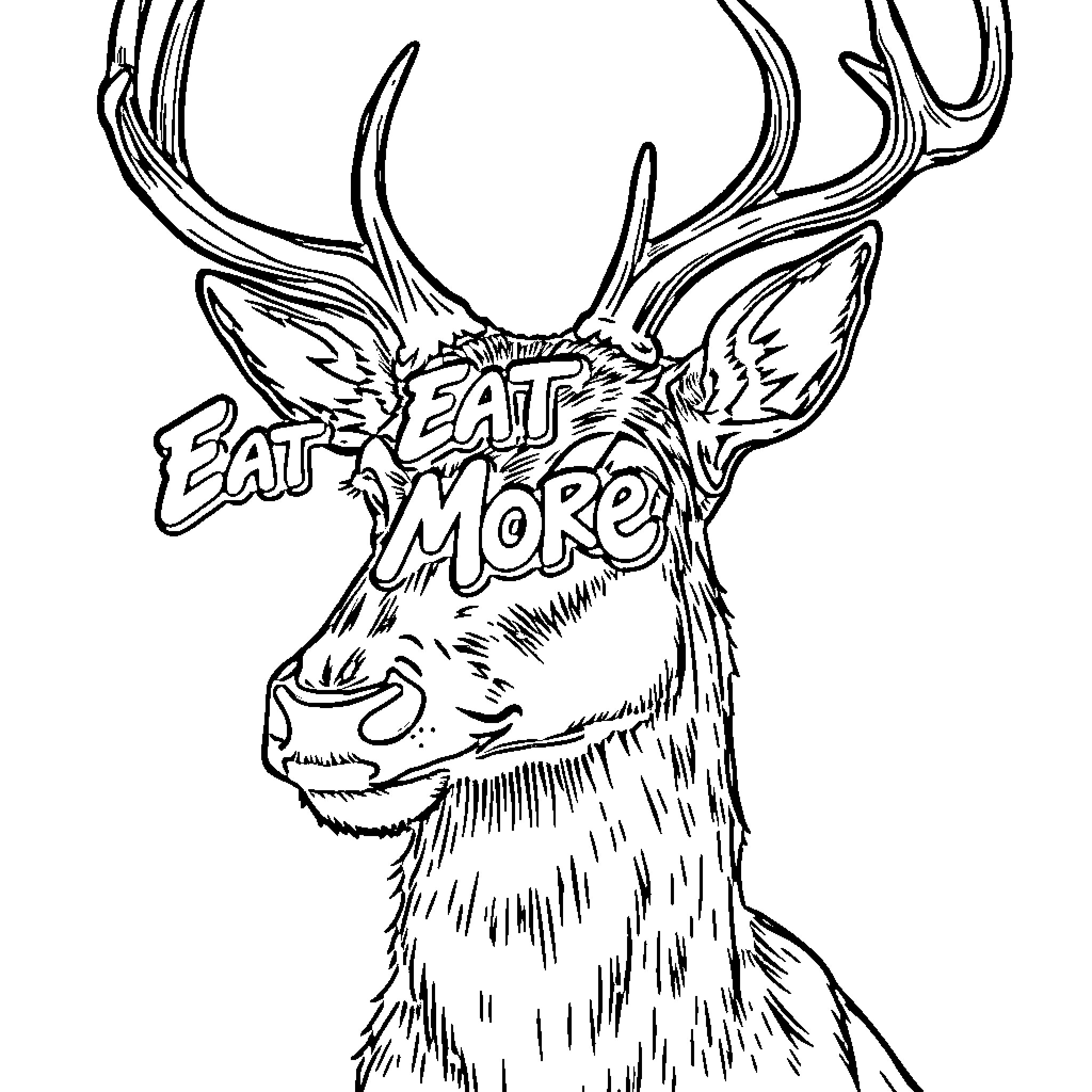 Deer with humorous text in mouth Coloring Page (free black-and-white line drawing printable PDF for all, from beginners to advanced learners, including children, teens, adults, and seniors)