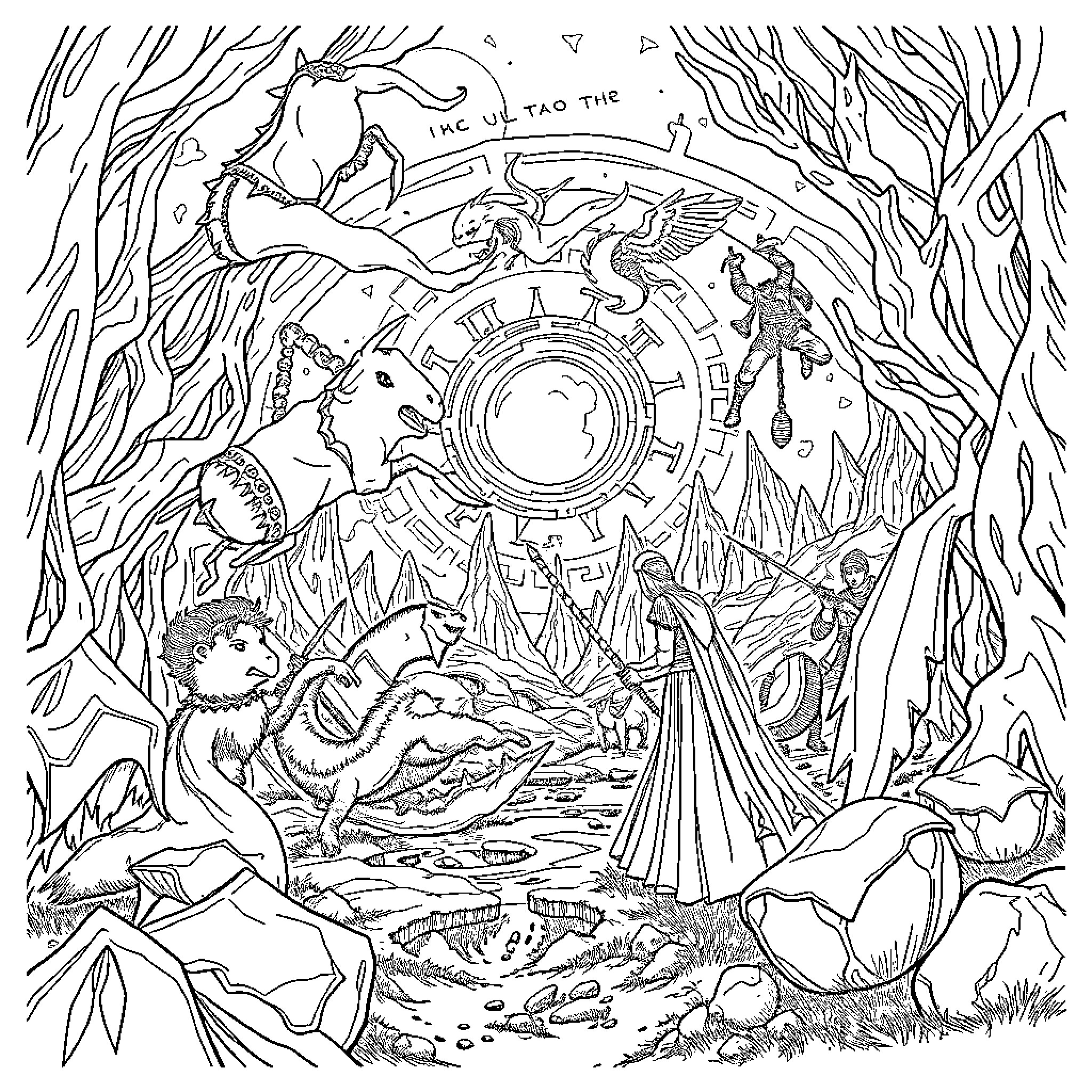 Lord of the Rings: Magical Journey Through the Enchanted Forest Coloring Page (free black-and-white line drawing printable PDF for all, from beginners to advanced learners, including children, teens, adults, and seniors)