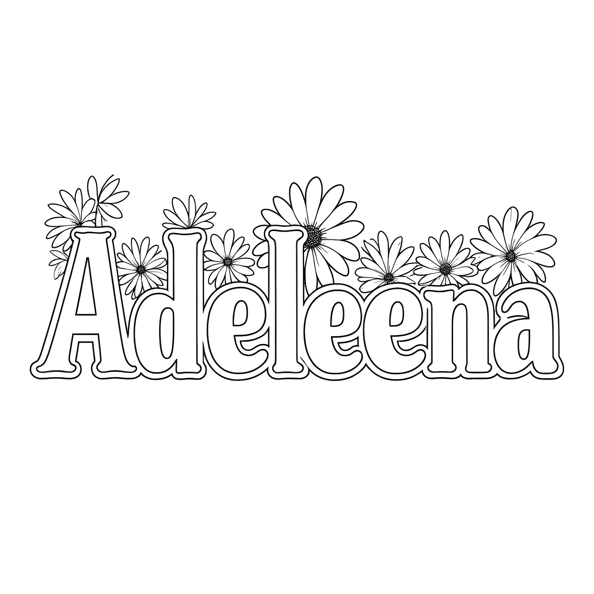 Adeleena's Floral Illustration Coloring Page (free black-and-white line drawing printable PDF for all, from beginners to advanced learners, including children, teens, adults, and seniors)