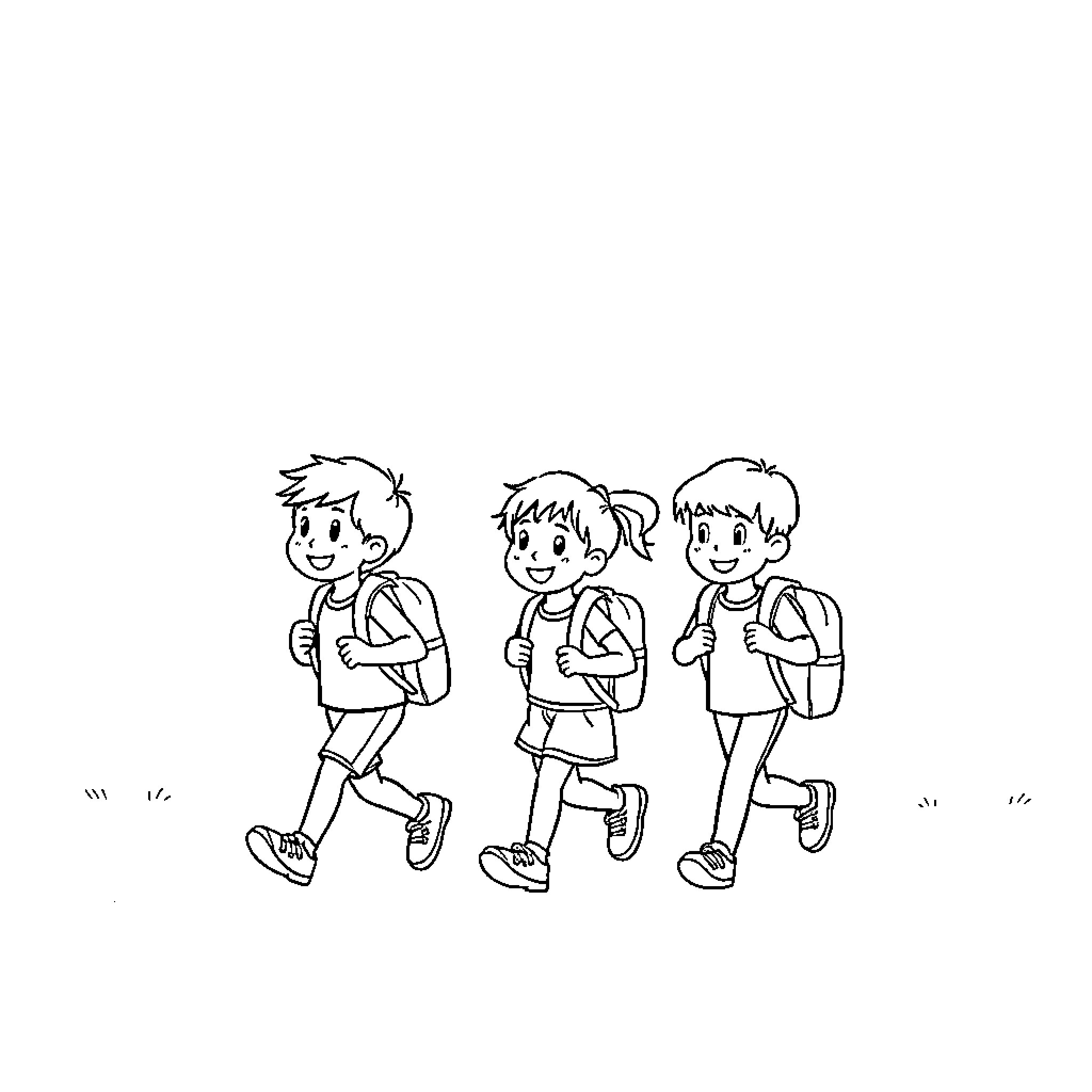 Minions going on an adventure with backpacks Coloring Page (free black-and-white line drawing printable PDF for all, from beginners to advanced learners, including children, teens, adults, and seniors)