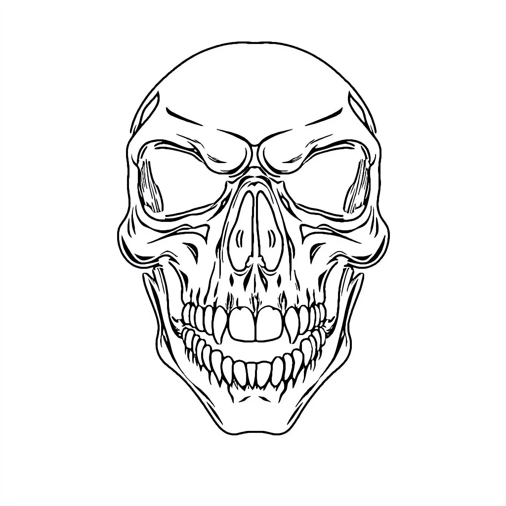 Dark Skull with Sinister Expression Coloring Page (free black-and-white line drawing printable PDF for all, from beginners to advanced learners, including children, teens, adults, and seniors)