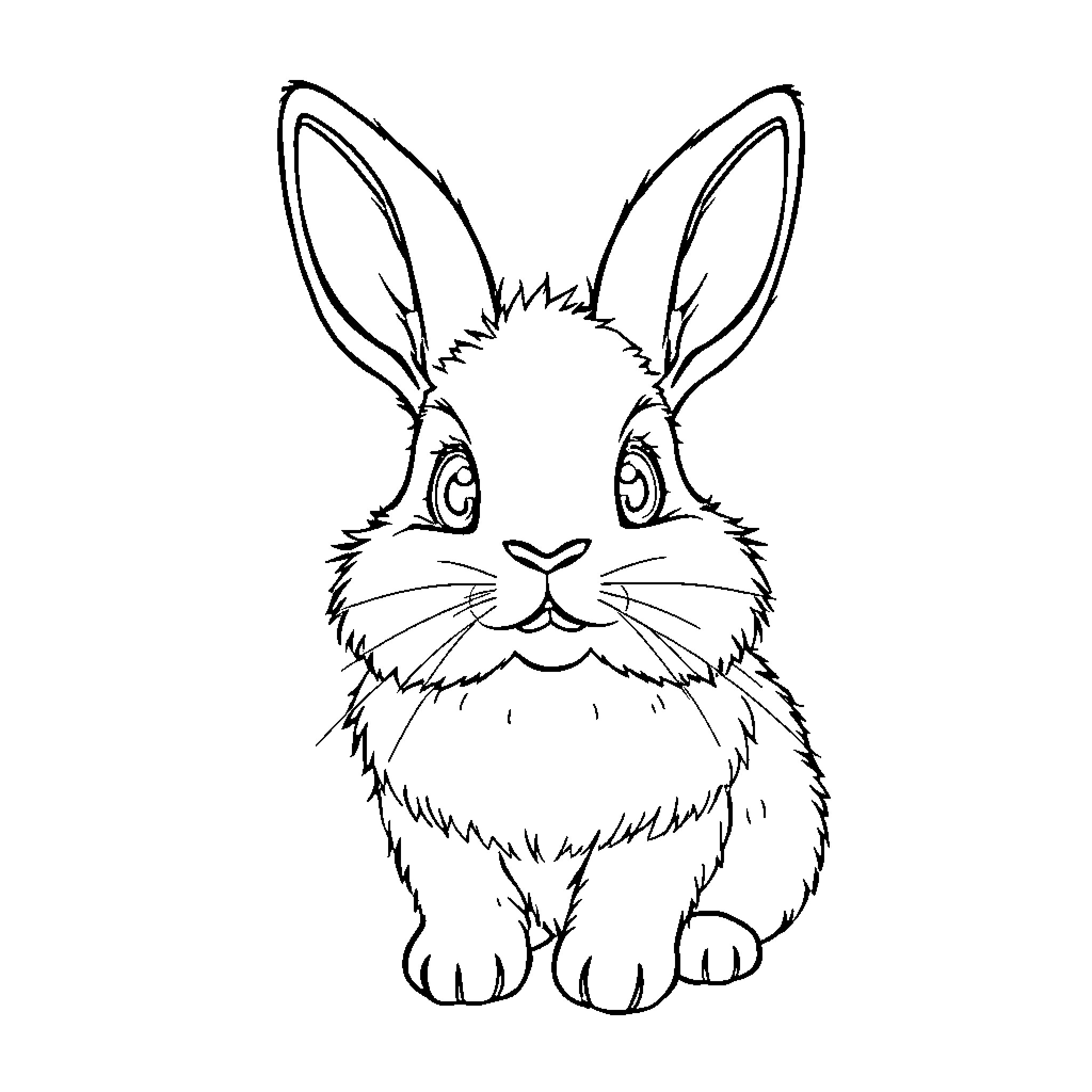 Rabbit with curious expression Coloring Page (free black-and-white line drawing printable PDF for all, from beginners to advanced learners, including children, teens, adults, and seniors)