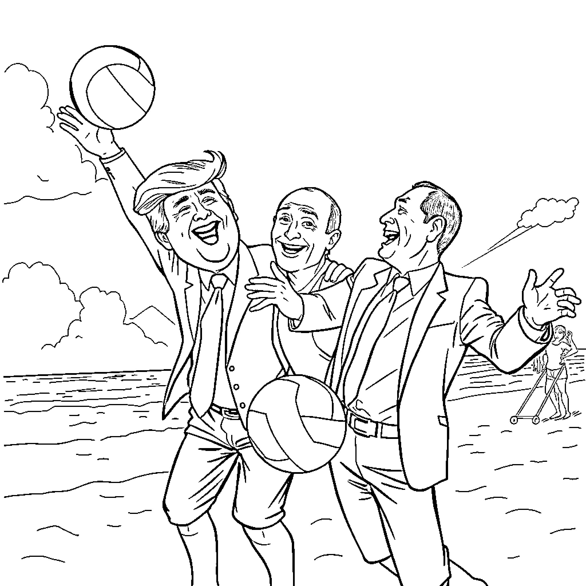 Politician celebrating with supporters at a rally Coloring Page (free black-and-white line drawing printable PDF for all, from beginners to advanced learners, including children, teens, adults, and seniors)