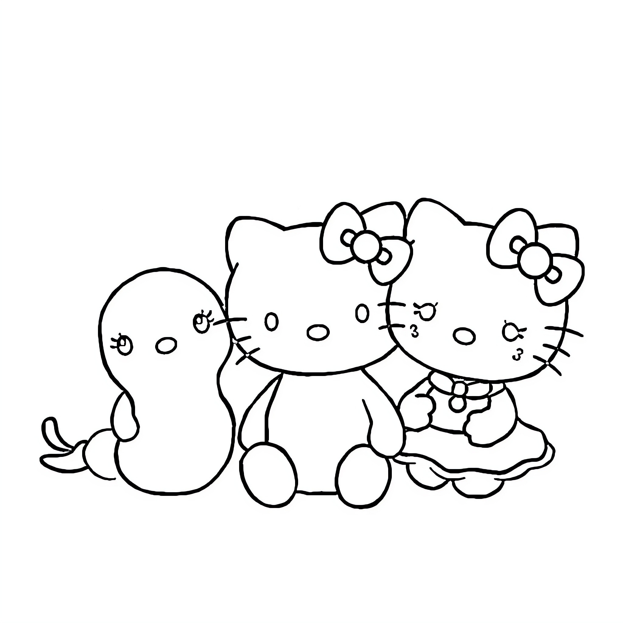Peanut friends enjoying a playful moment Coloring Page (free black-and-white line drawing printable PDF for all, from beginners to advanced learners, including children, teens, adults, and seniors)