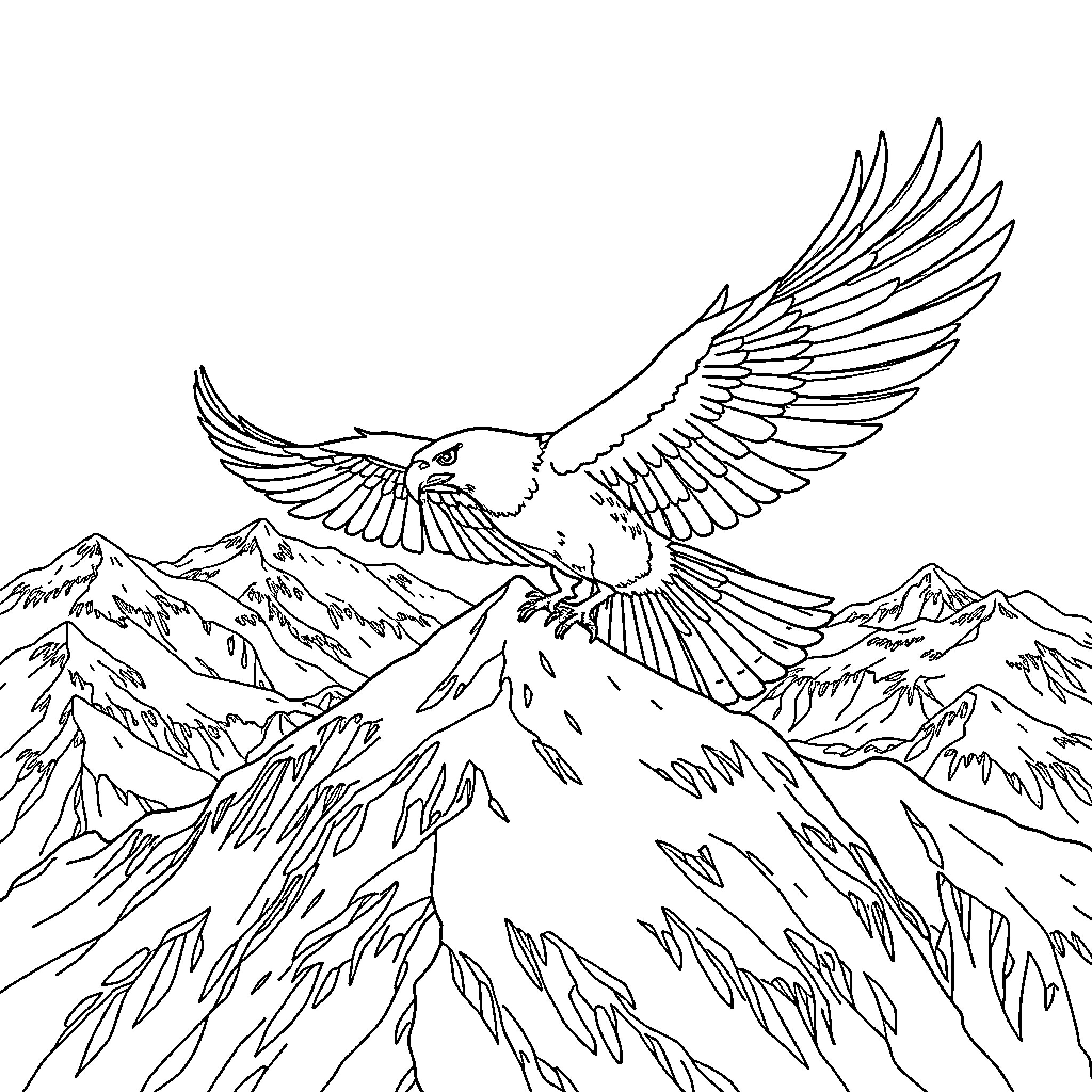 Artikodin soaring over majestic mountain peaks Coloring Page (free black-and-white line drawing printable PDF for all, from beginners to advanced learners, including children, teens, adults, and seniors)