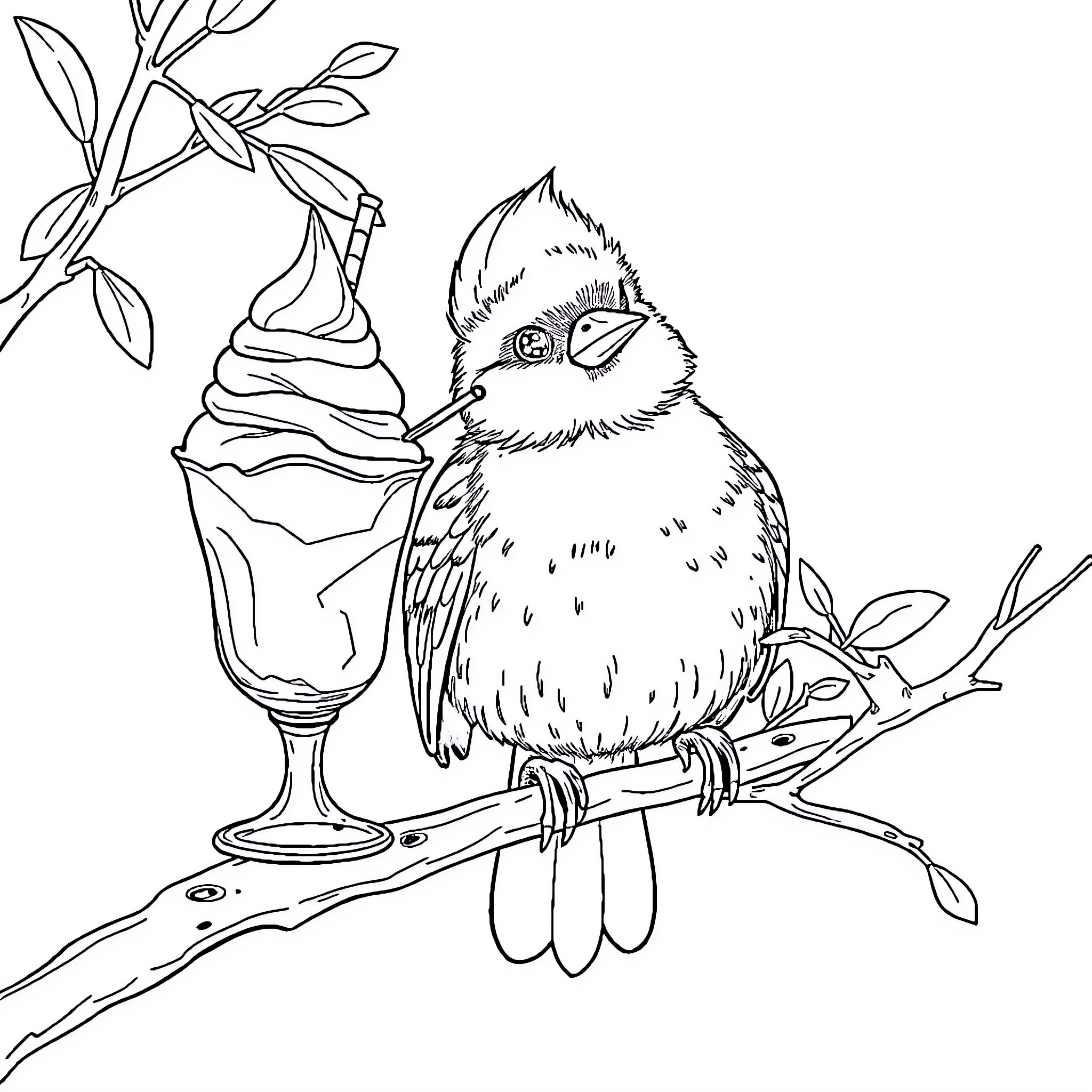 Squirrel enjoying a sweet treat on a branch Coloring Page (free black-and-white line drawing printable PDF for all, from beginners to advanced learners, including children, teens, adults, and seniors)