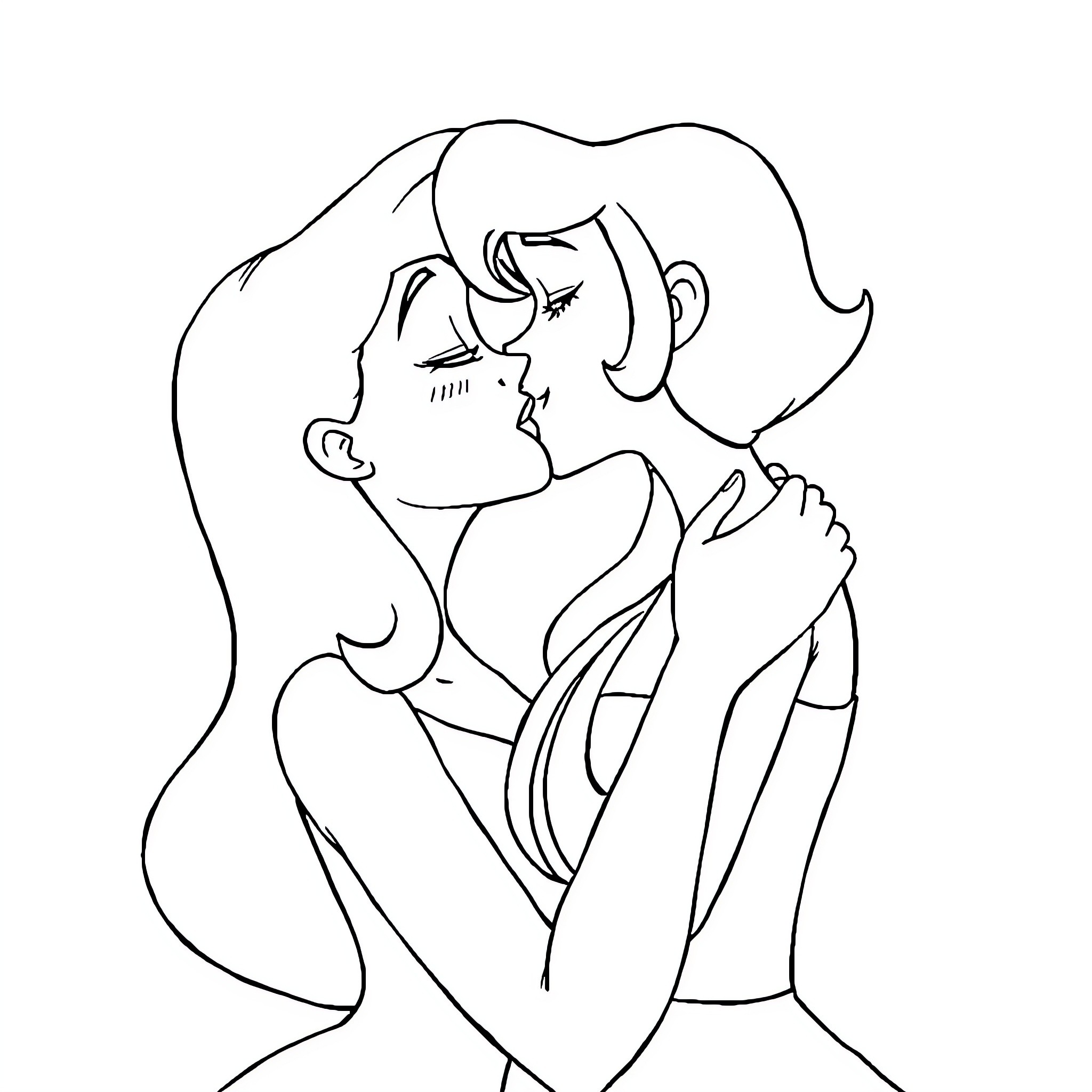 Velma's Thoughtful Embrace Coloring Page (free black-and-white line drawing printable PDF for all, from beginners to advanced learners, including children, teens, adults, and seniors)