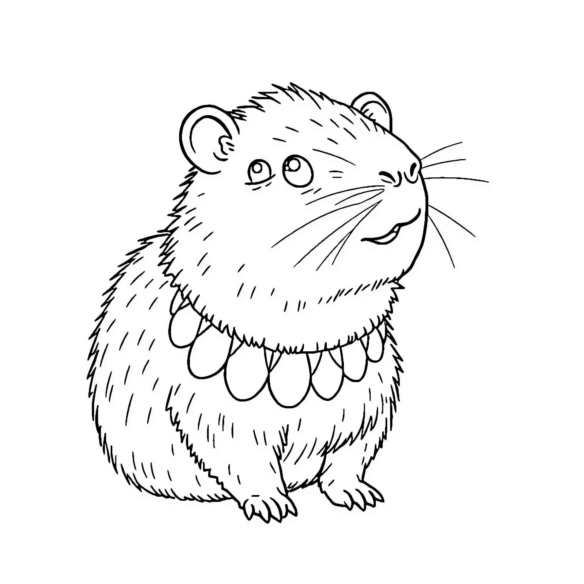 Capybara in a playful mood Coloring Page (free black-and-white line drawing printable PDF for all, from beginners to advanced learners, including children, teens, adults, and seniors)