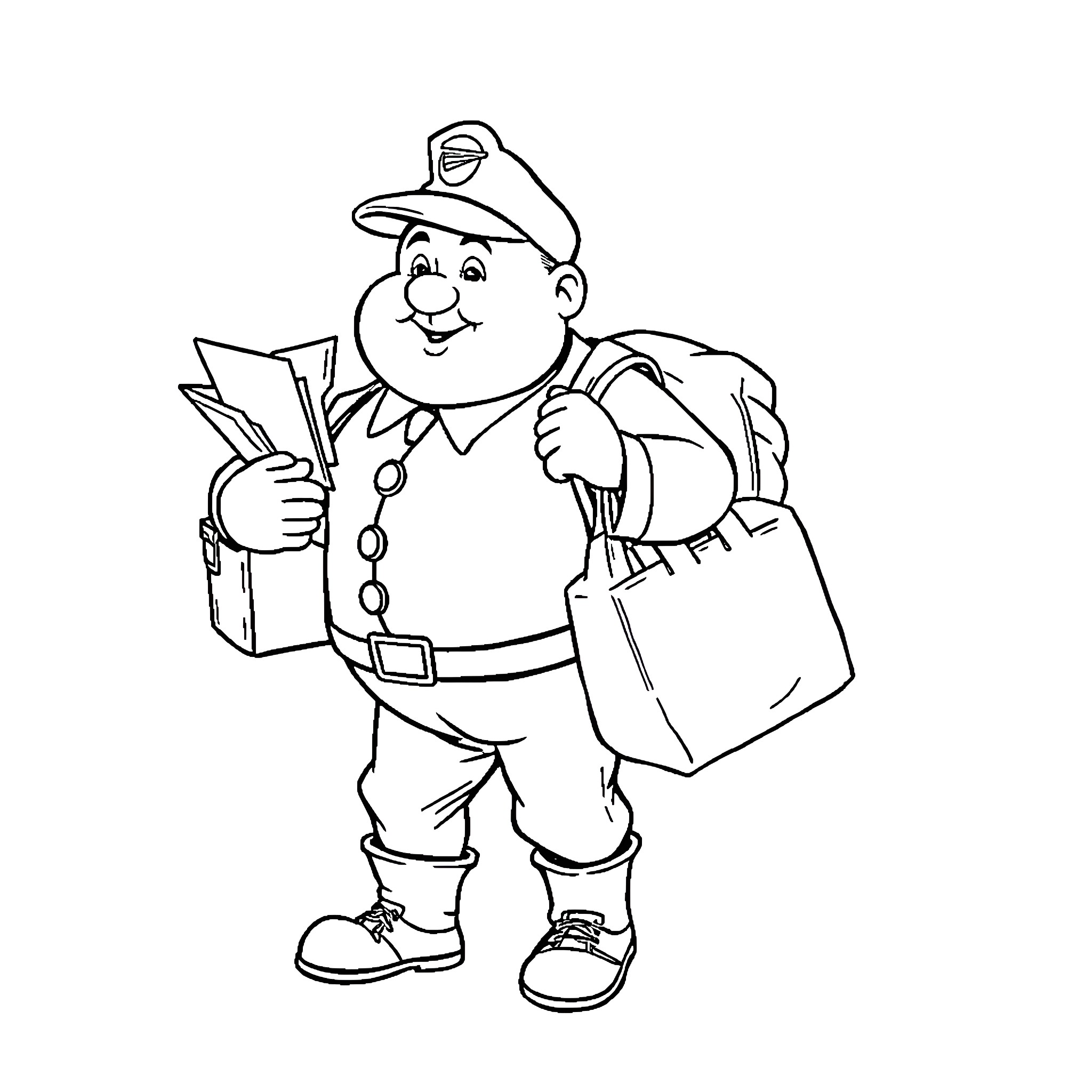 Humpty Dumpty the Friendly Postman Coloring Page (free black-and-white line drawing printable PDF for all, from beginners to advanced learners, including children, teens, adults, and seniors)