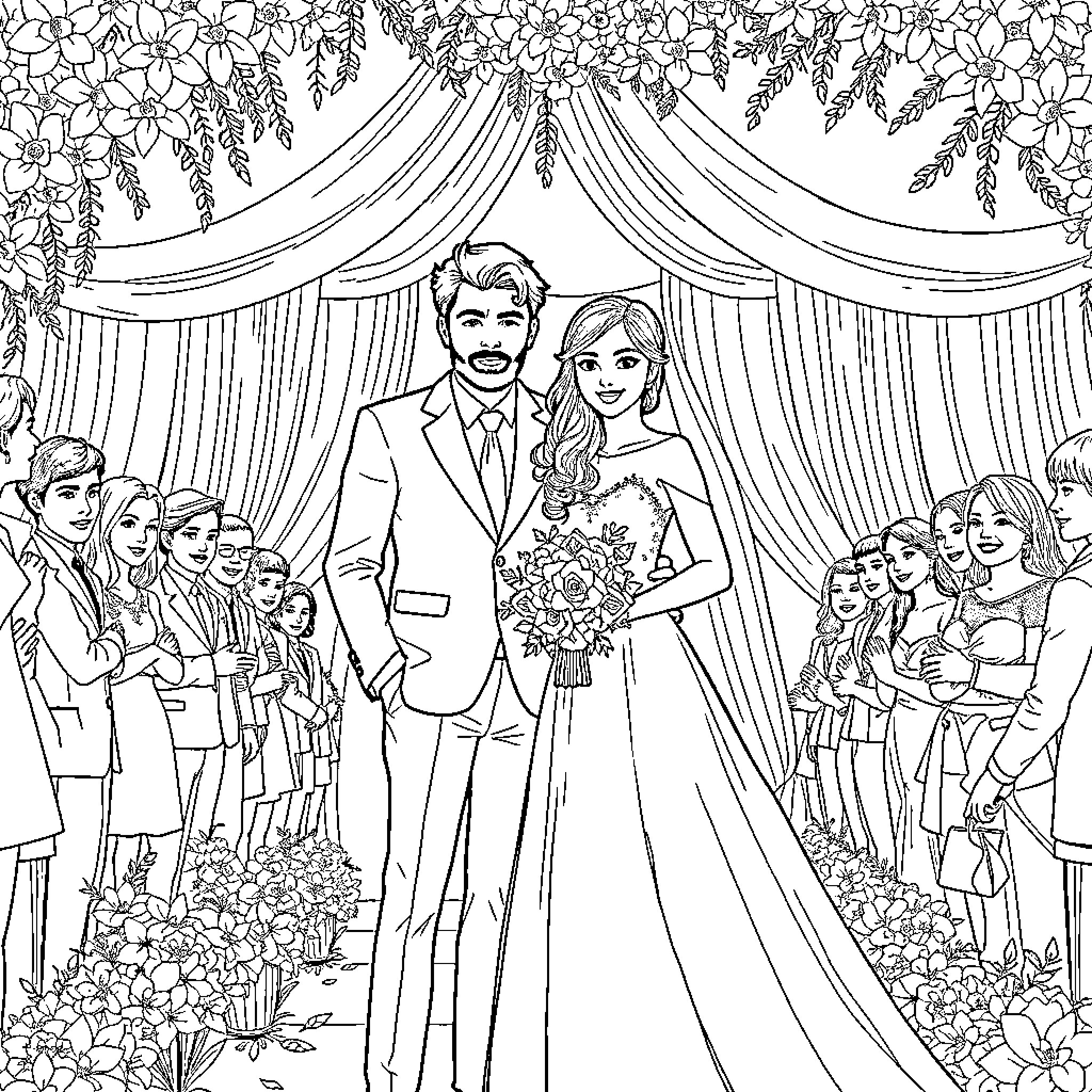 Levi Ackerman's Elegant Wedding Ceremony Coloring Page (free black-and-white line drawing printable PDF for all, from beginners to advanced learners, including children, teens, adults, and seniors)