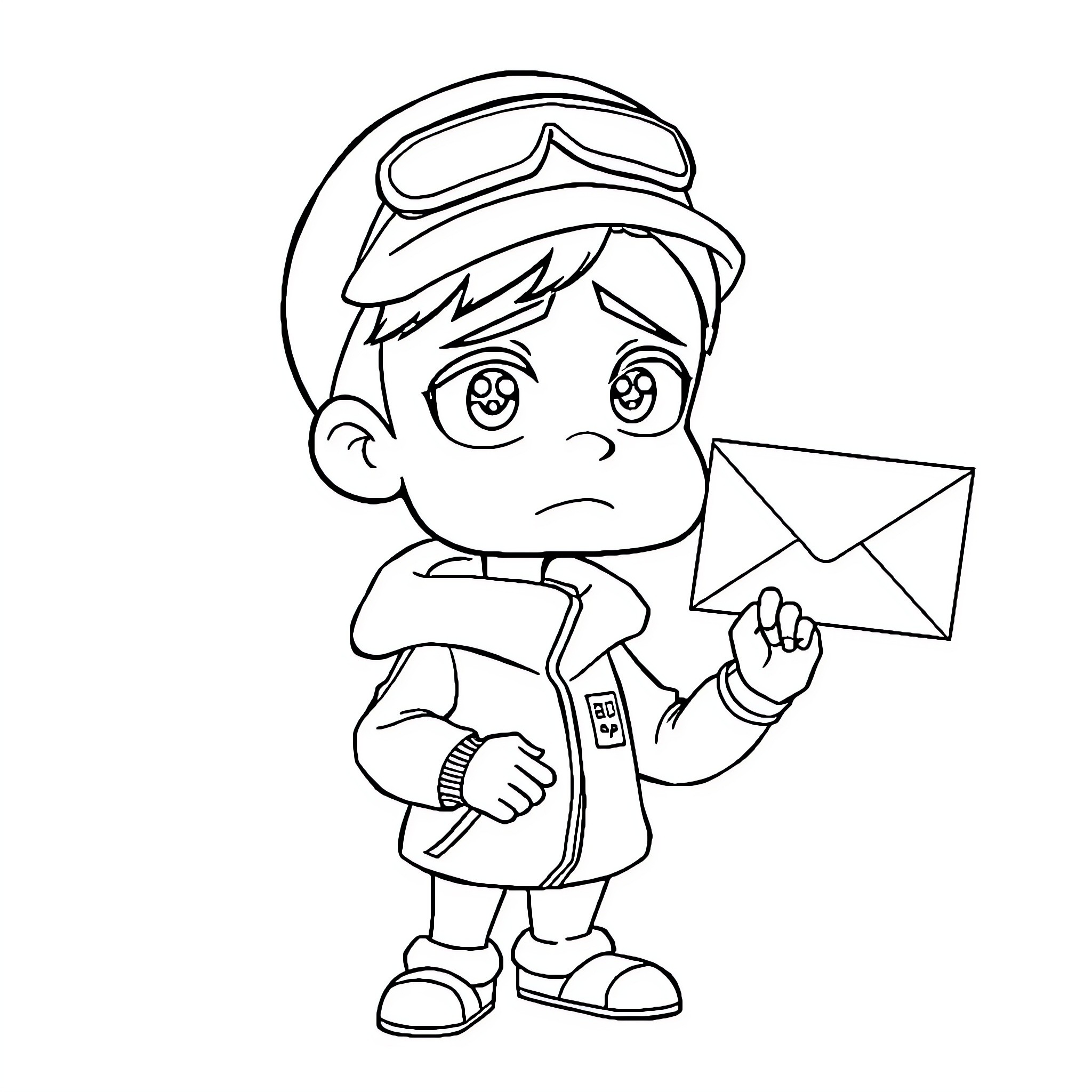 Gi hun delivering a letter with a worried expression Coloring Page (free black-and-white line drawing printable PDF for all, from beginners to advanced learners, including children, teens, adults, and seniors)