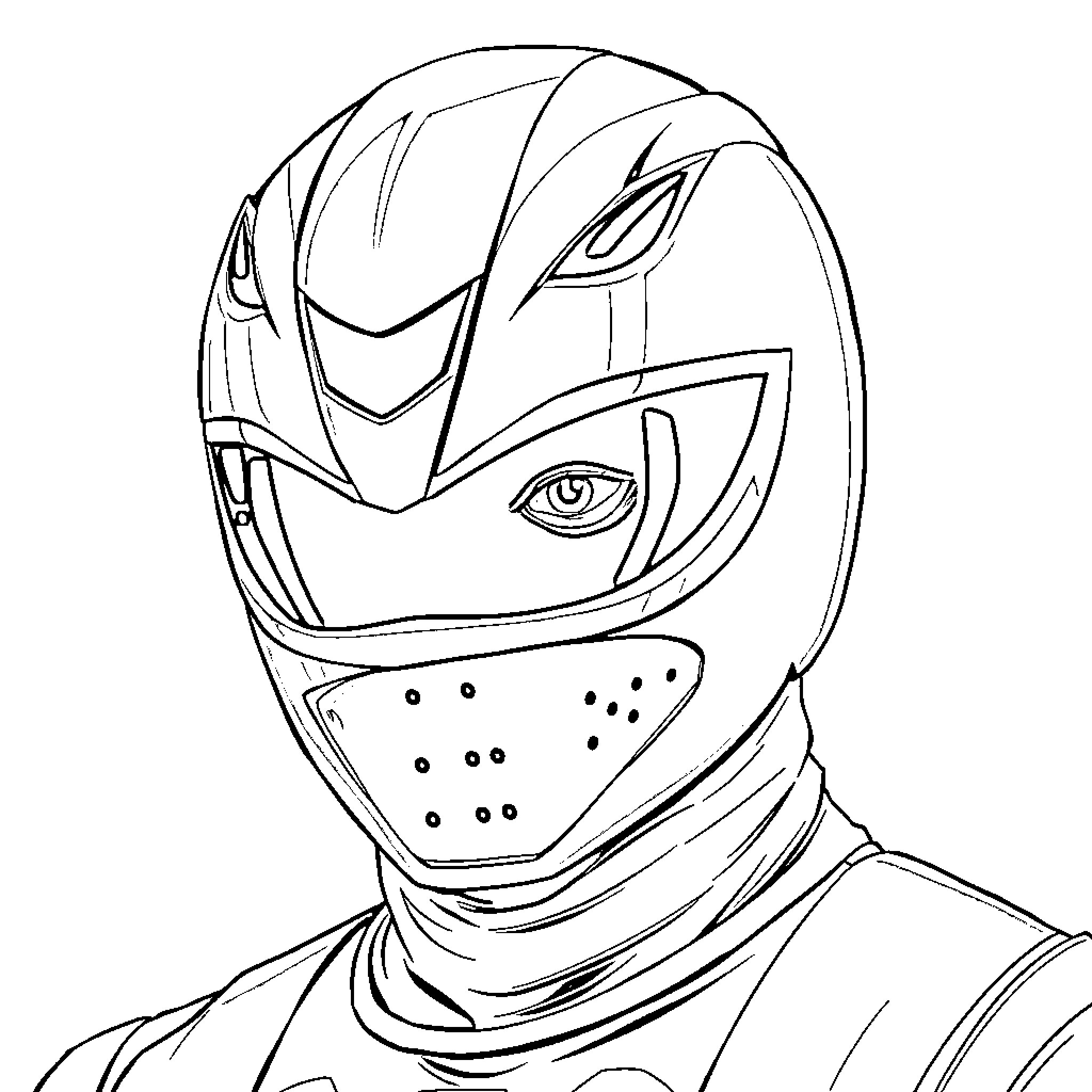 Power Ranger in Intense Futuristic Uniform Coloring Page (free black-and-white line drawing printable PDF for all, from beginners to advanced learners, including children, teens, adults, and seniors)