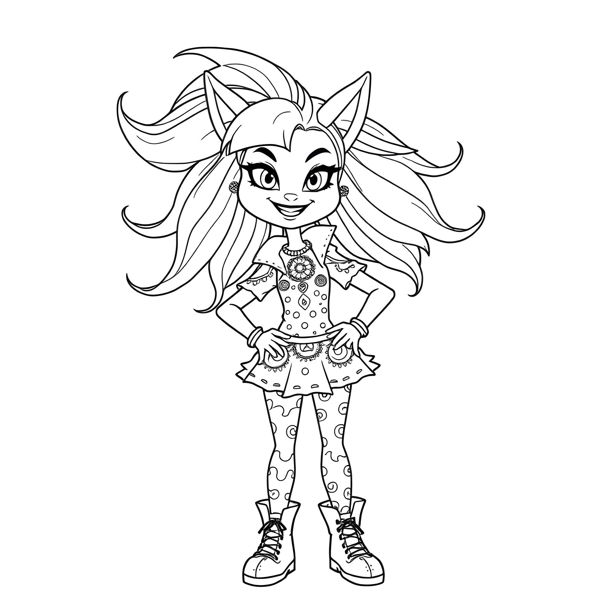 Jinx's Playful Persona Coloring Page (free black-and-white line drawing printable PDF for all, from beginners to advanced learners, including children, teens, adults, and seniors)
