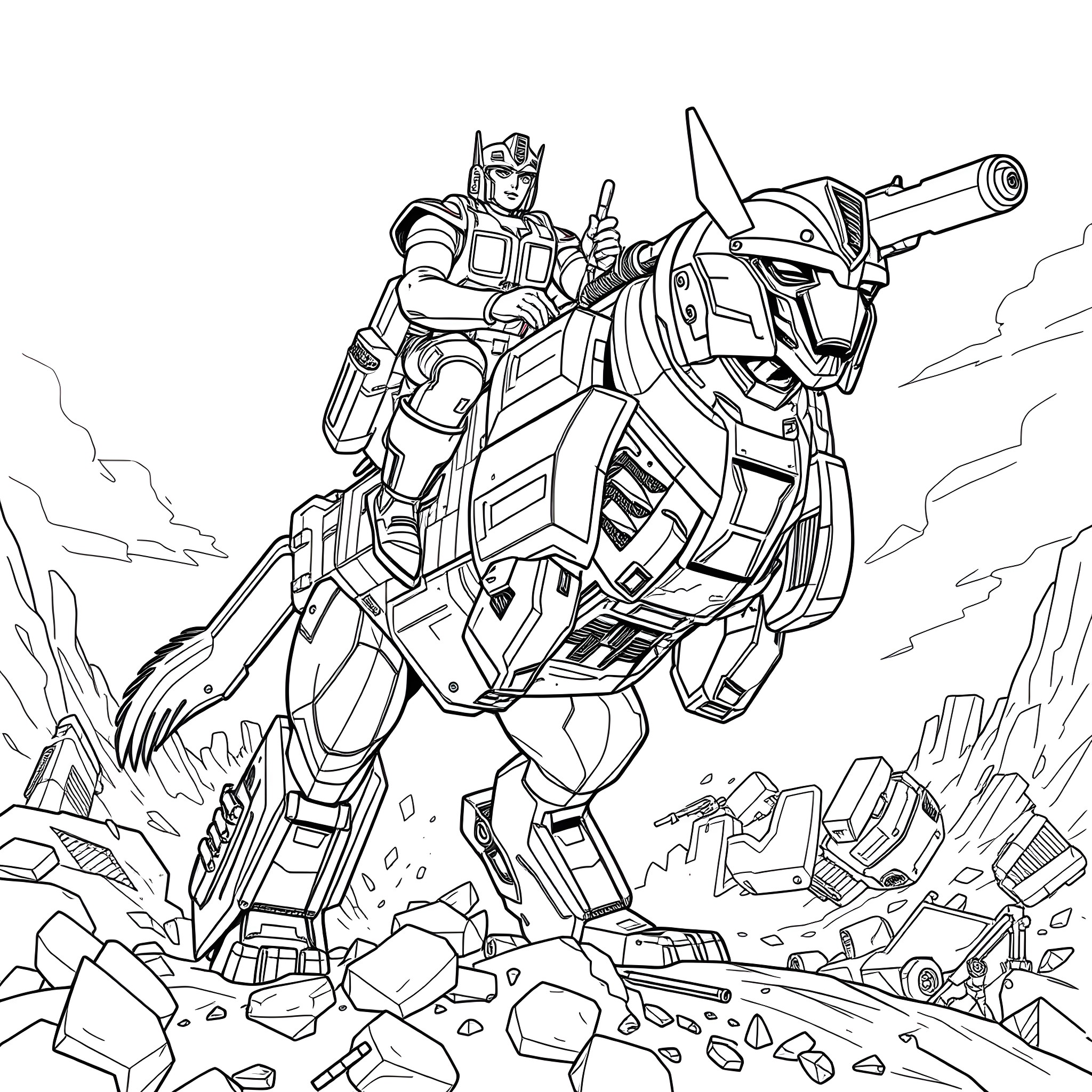 Hound warrior unleashing destruction on the battlefield Coloring Page (free black-and-white line drawing printable PDF for all, from beginners to advanced learners, including children, teens, adults, and seniors)