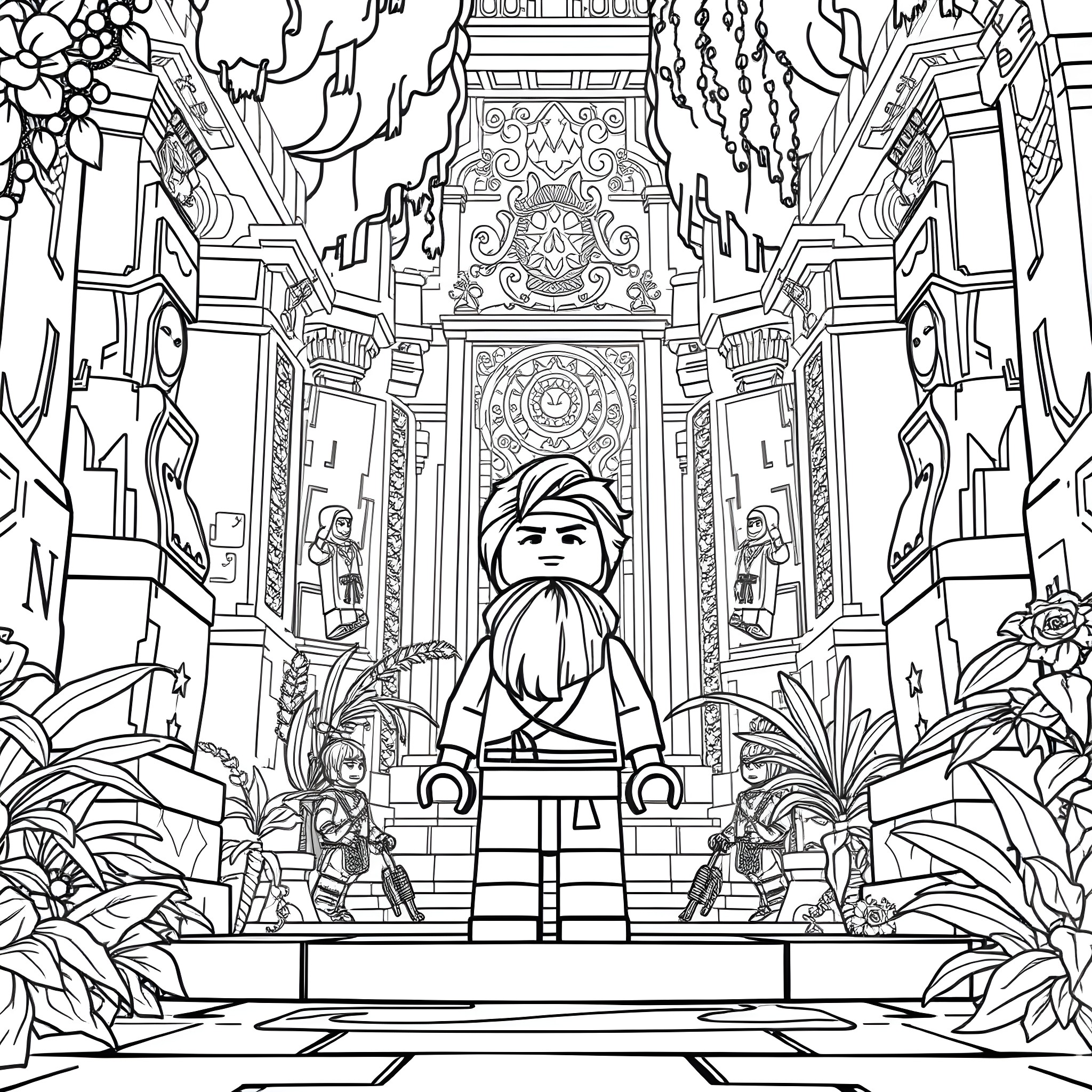 Lloyd's Mystical Lego Adventure Coloring Page (free black-and-white line drawing printable PDF for all, from beginners to advanced learners, including children, teens, adults, and seniors)