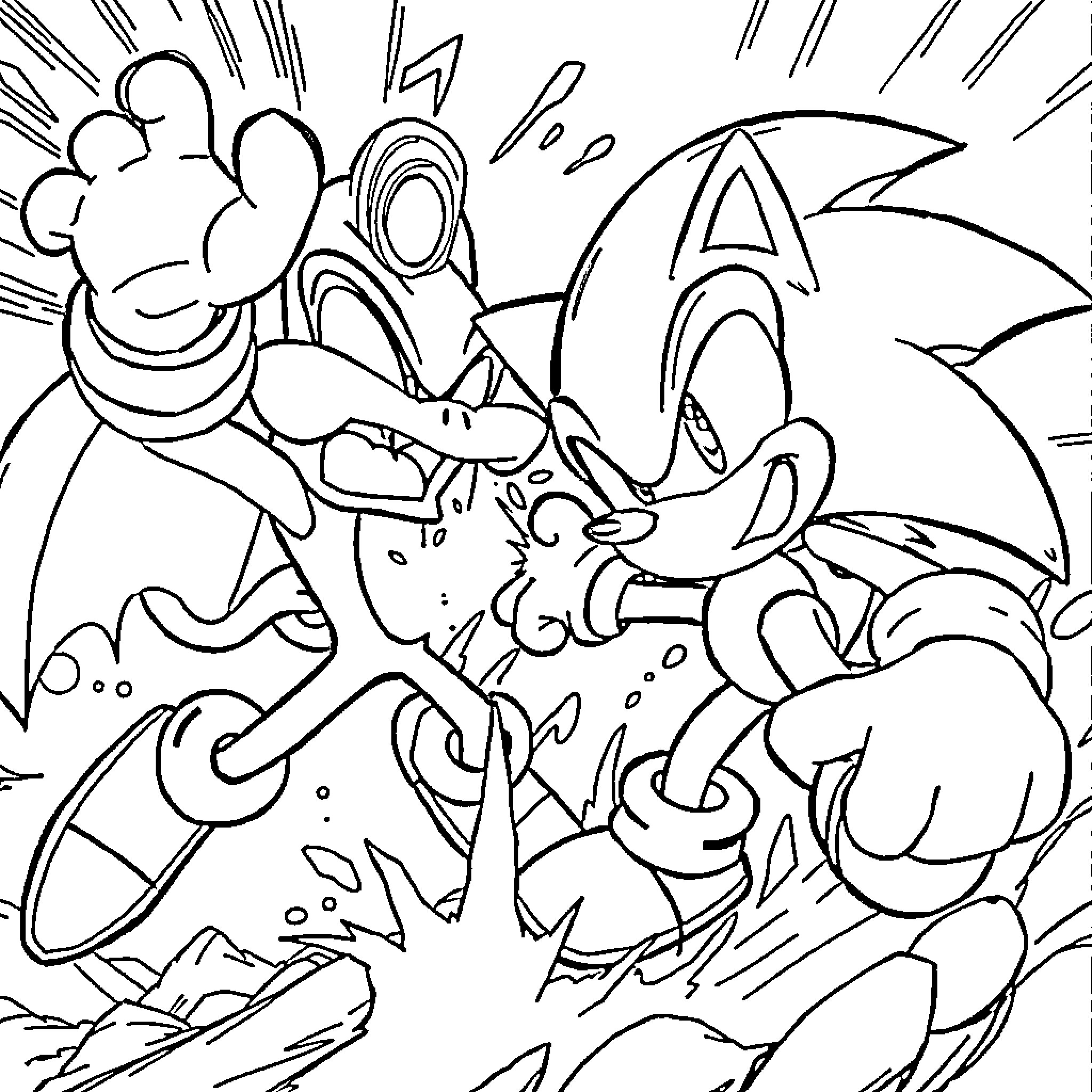 Sonic's Exhilarating Adventure Coloring Page (free black-and-white line drawing printable PDF for all, from beginners to advanced learners, including children, teens, adults, and seniors)