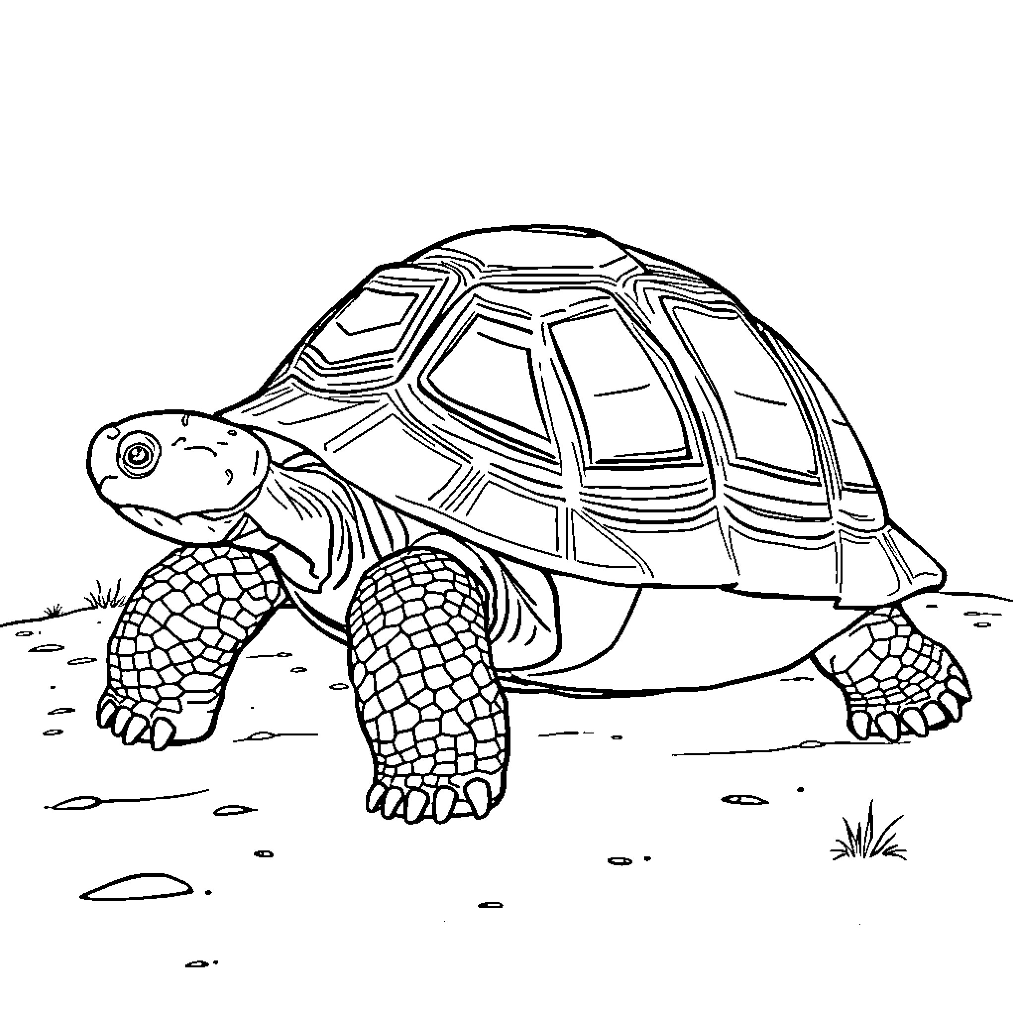Tortoise exploring the outdoors Coloring Page (free black-and-white line drawing printable PDF for all, from beginners to advanced learners, including children, teens, adults, and seniors)