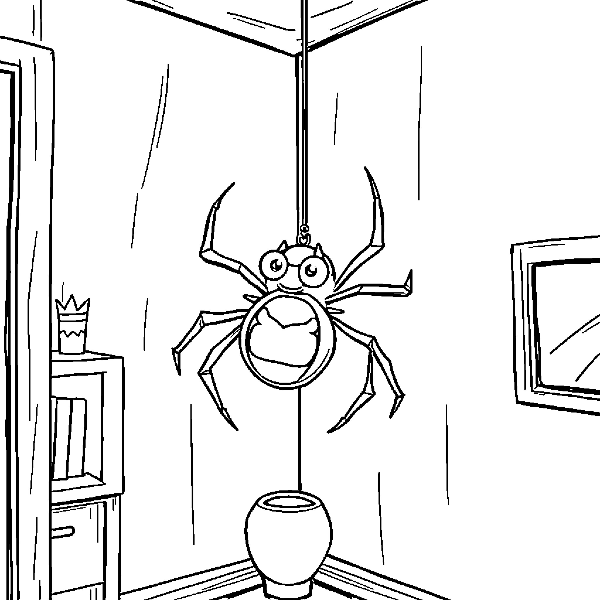 Spider surprises with humorous expression Coloring Page (free black-and-white line drawing printable PDF for all, from beginners to advanced learners, including children, teens, adults, and seniors)