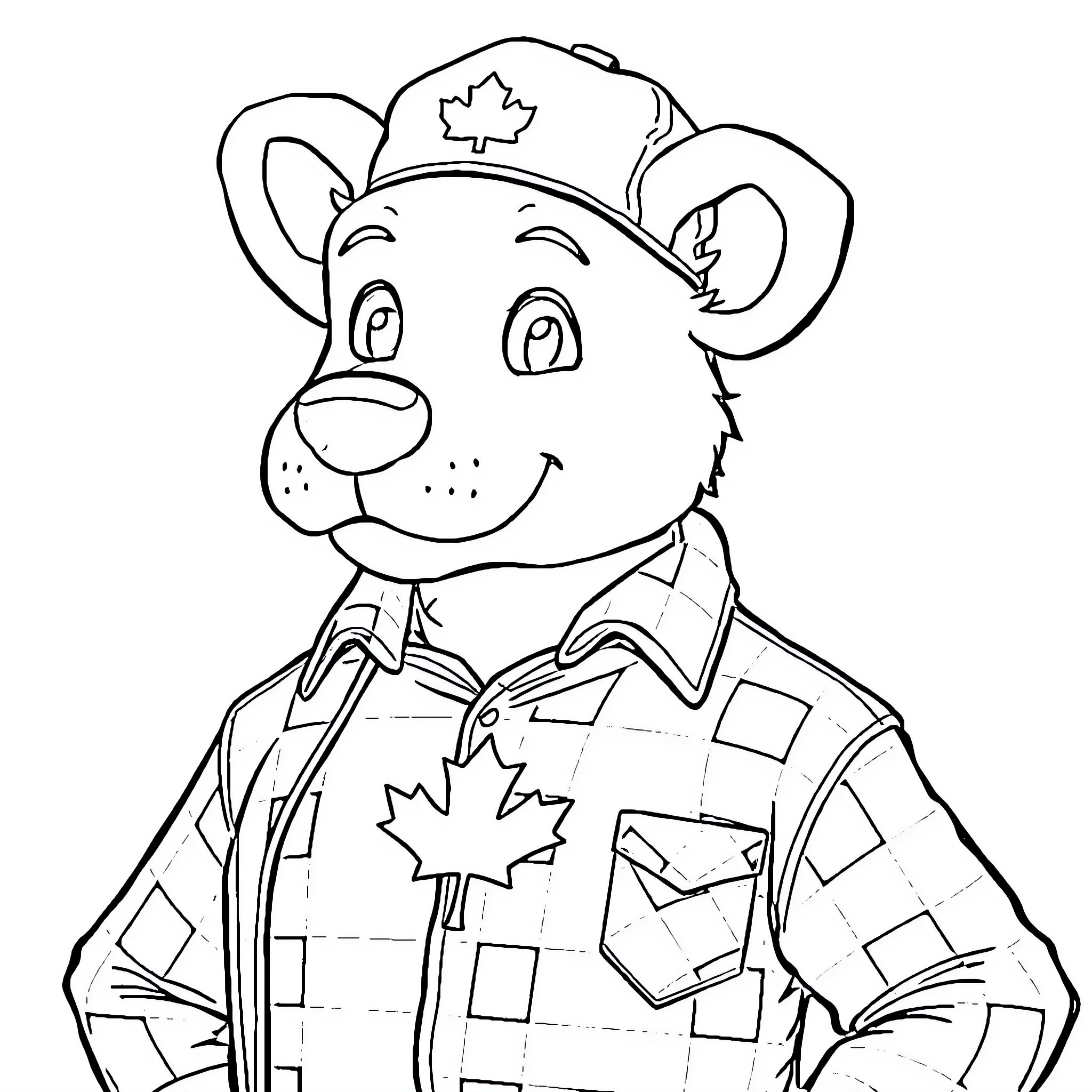 Bluey the Friendly Canadian Bear Coloring Page (free black-and-white line drawing printable PDF for all, from beginners to advanced learners, including children, teens, adults, and seniors)