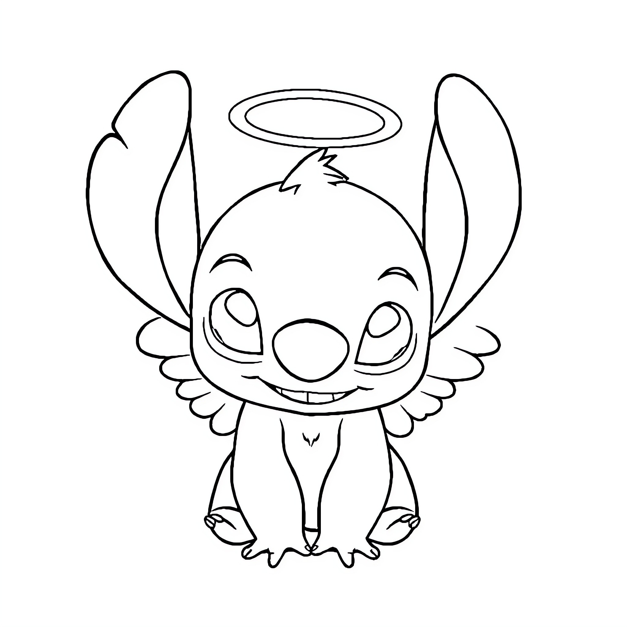 Angel Stitch with Halo and Wings Coloring Page (free black-and-white line drawing printable PDF for all, from beginners to advanced learners, including children, teens, adults, and seniors)