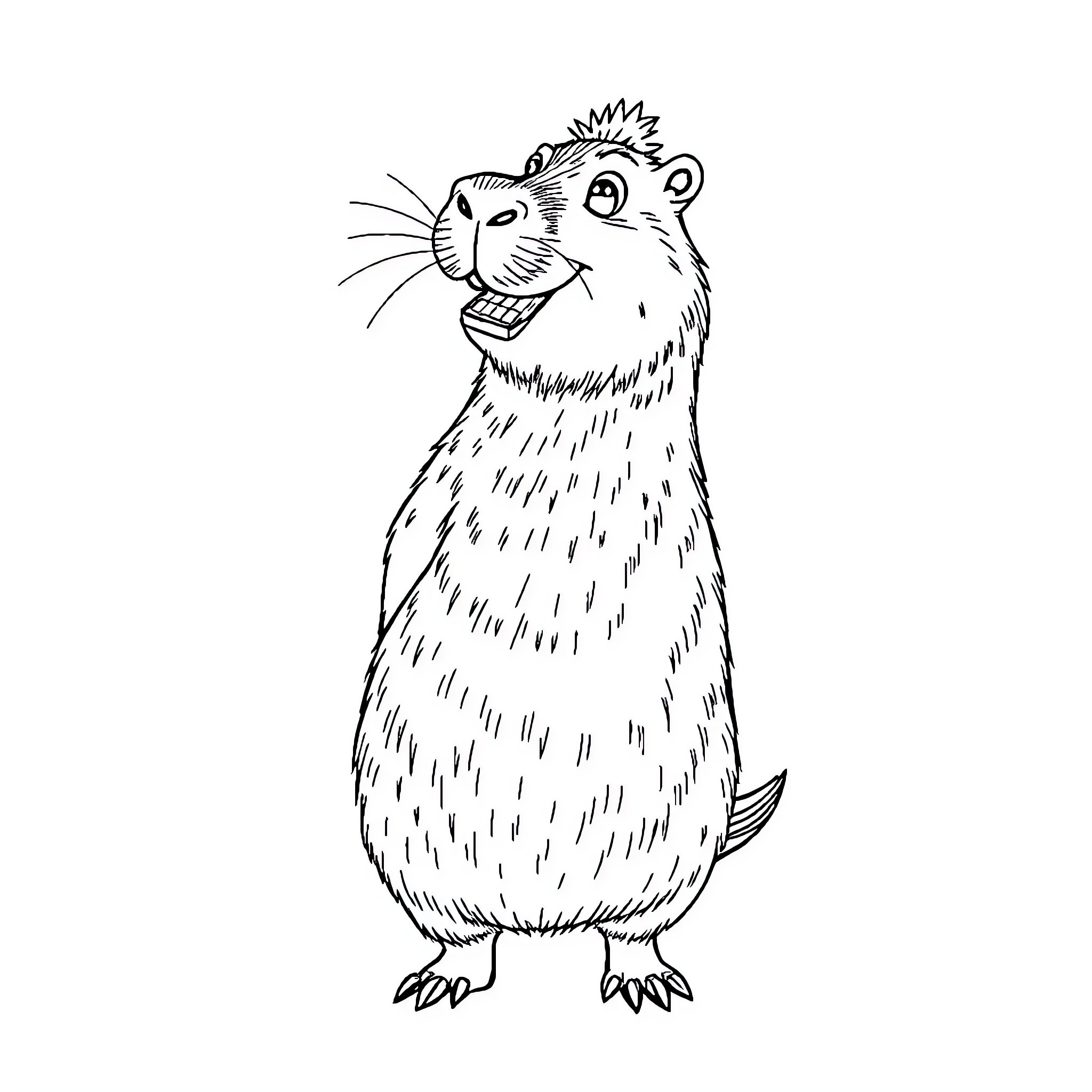 Capybara in a whimsical pose Coloring Page (free black-and-white line drawing printable PDF for all, from beginners to advanced learners, including children, teens, adults, and seniors)