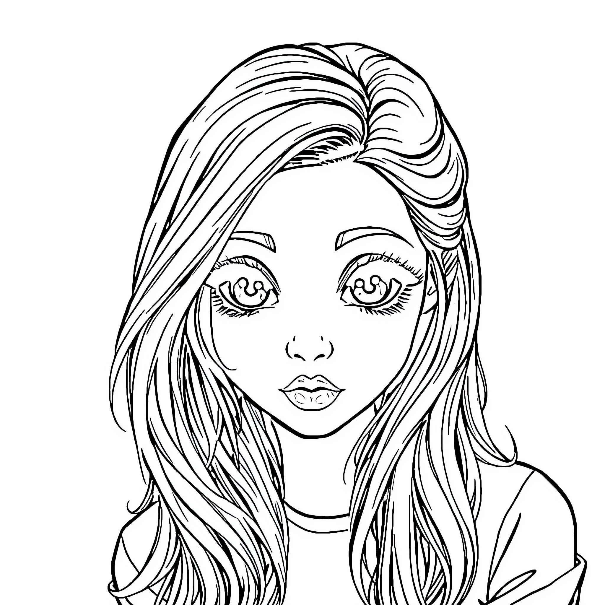 Avril Lavigne in a contemplative pose Coloring Page (free black-and-white line drawing printable PDF for all, from beginners to advanced learners, including children, teens, adults, and seniors)