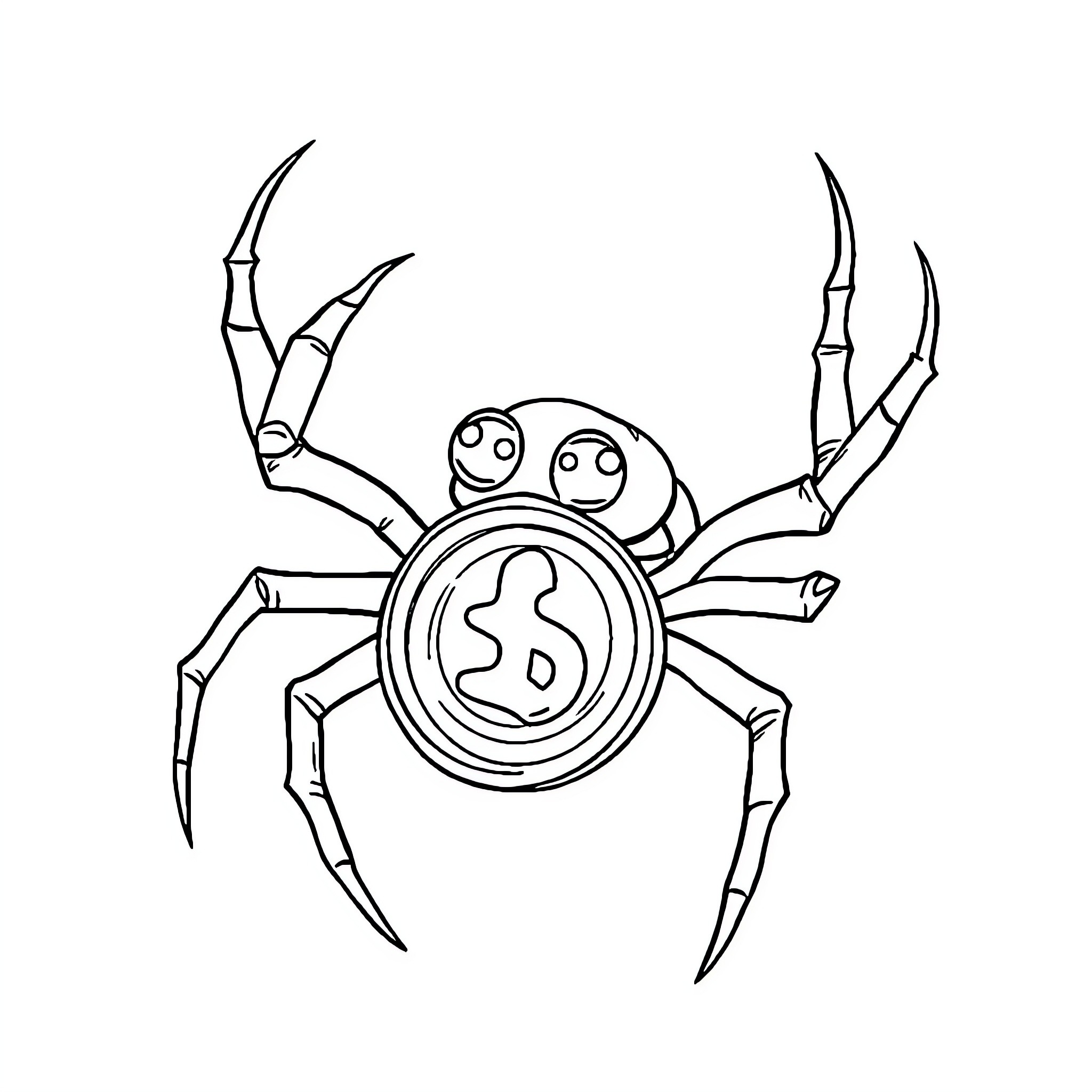 Spider with quirky expression and unique pattern Coloring Page (free black-and-white line drawing printable PDF for all, from beginners to advanced learners, including children, teens, adults, and seniors)