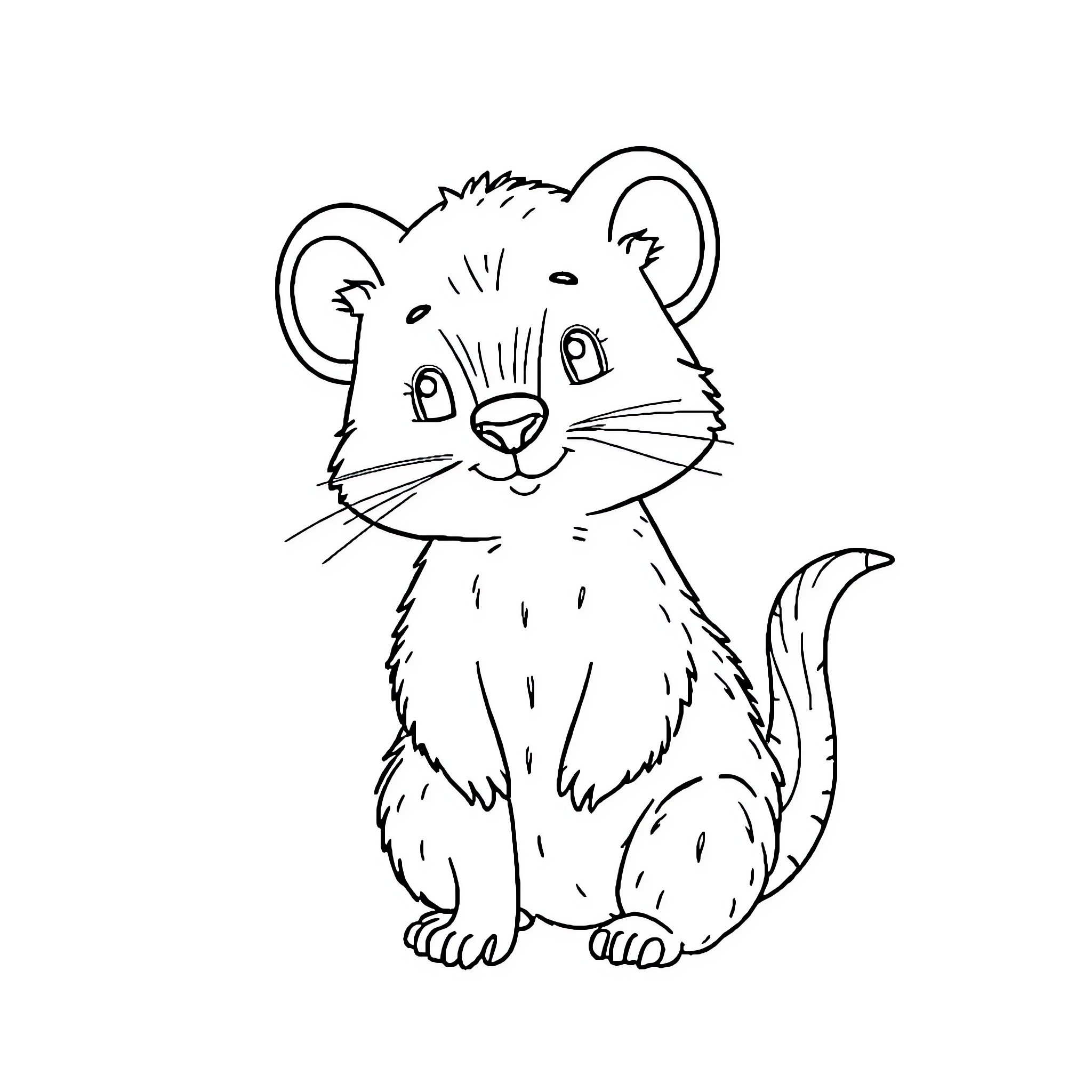 Weasel sitting with big eyes Coloring Page (free black-and-white line drawing printable PDF for all, from beginners to advanced learners, including children, teens, adults, and seniors)
