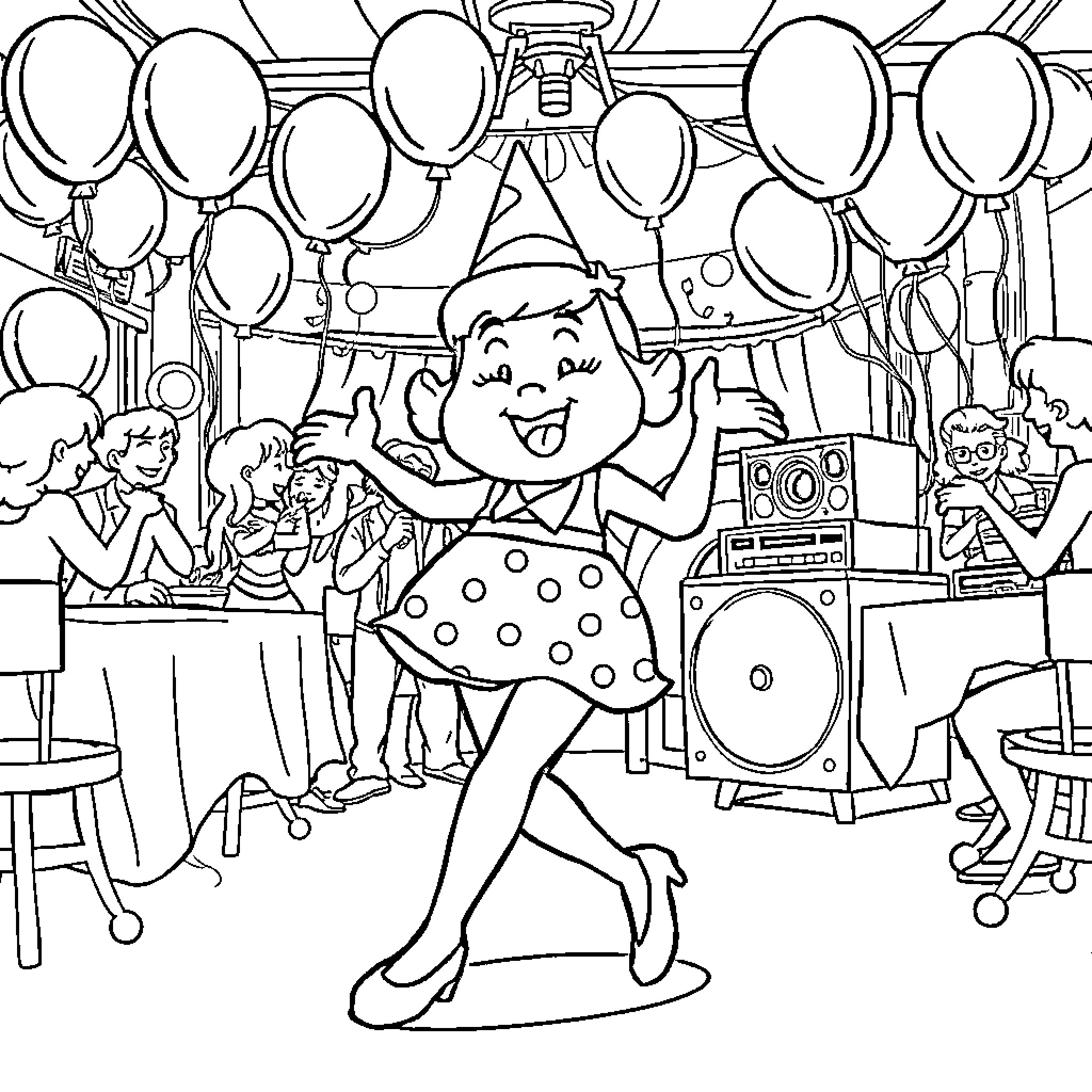 Askeladd's Lively Birthday Party Coloring Page (free black-and-white line drawing printable PDF for all, from beginners to advanced learners, including children, teens, adults, and seniors)