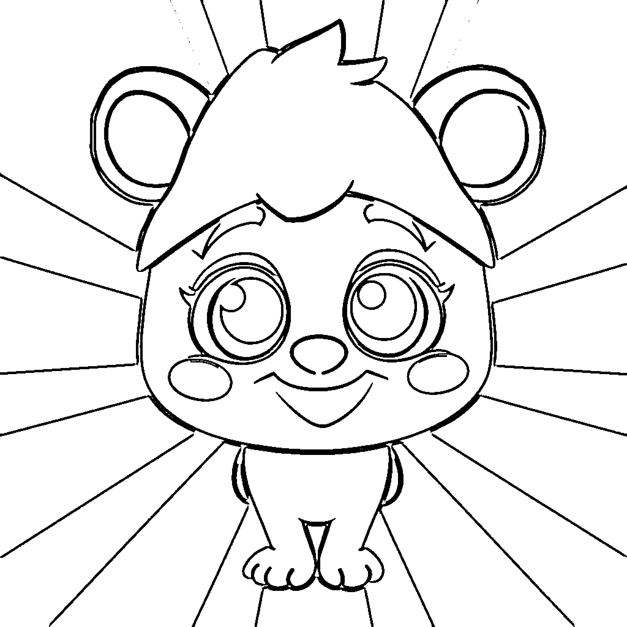 Kawaii Panda Expressing Happiness Coloring Page (free black-and-white line drawing printable PDF for all, from beginners to advanced learners, including children, teens, adults, and seniors)