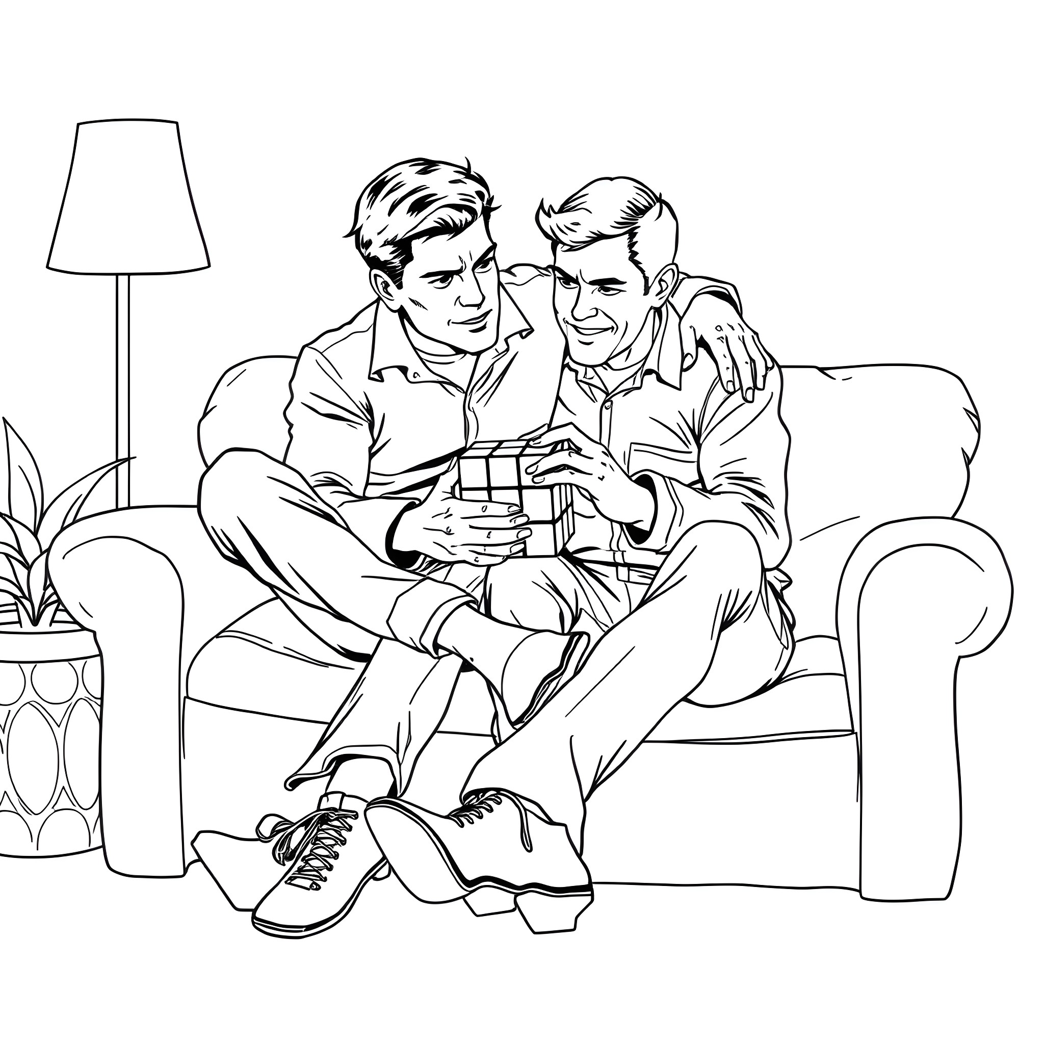 Bob Reynolds and Companion Engage in Casual Conversation Coloring Page (free black-and-white line drawing printable PDF for all, from beginners to advanced learners, including children, teens, adults, and seniors)