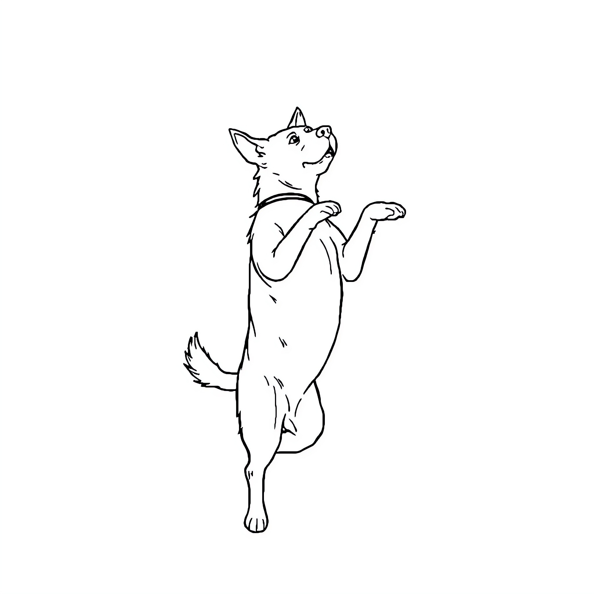Dog playfully jumping in the air Coloring Page (free black-and-white line drawing printable PDF for all, from beginners to advanced learners, including children, teens, adults, and seniors)