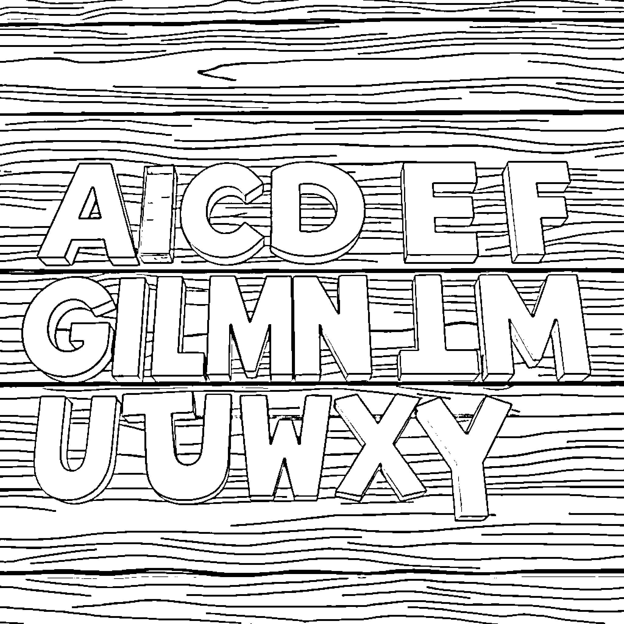 Letter of Alphabet on Wooden Texture Coloring Page (free black-and-white line drawing printable PDF for all, from beginners to advanced learners, including children, teens, adults, and seniors)