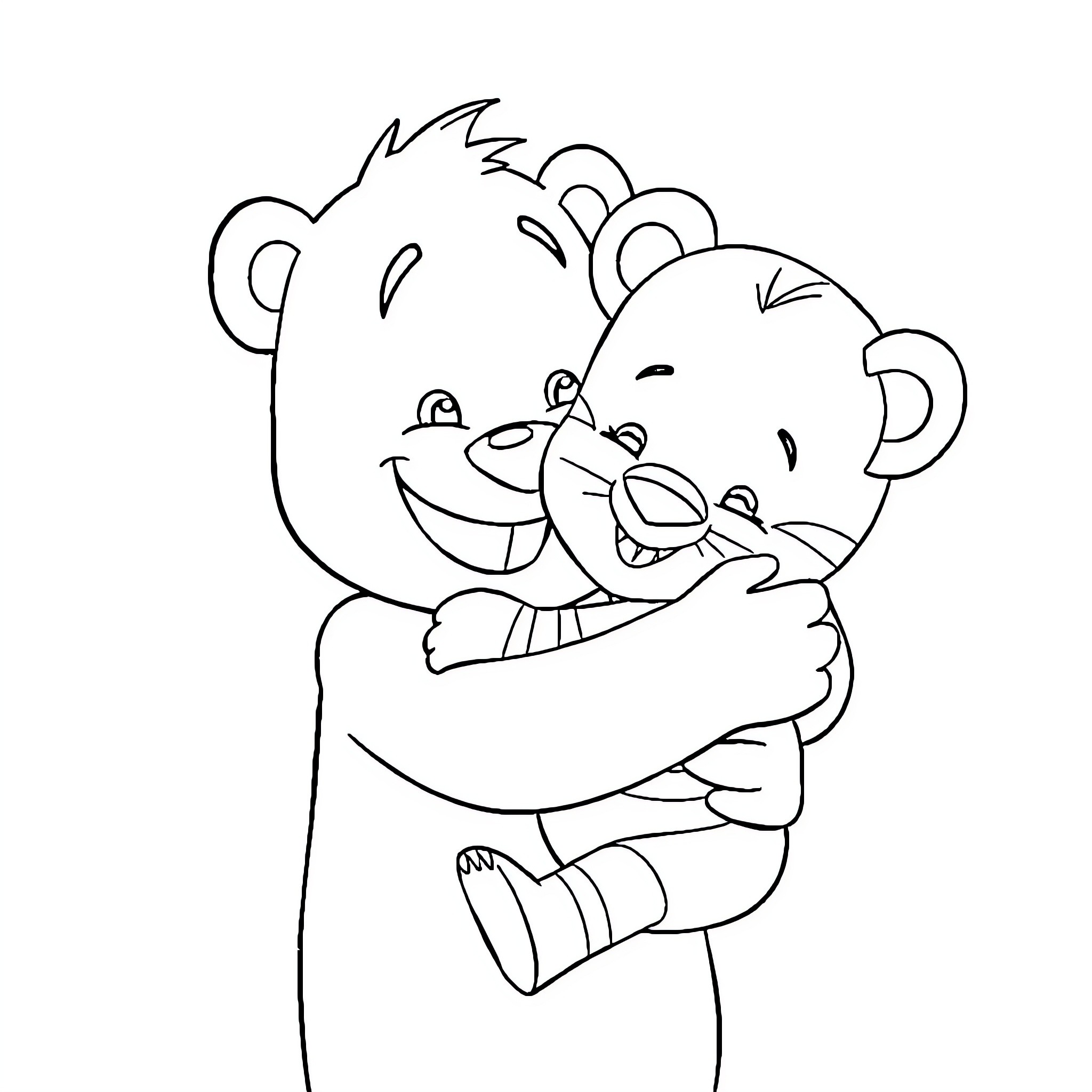 Bluey characters embracing affectionately Coloring Page (free black-and-white line drawing printable PDF for all, from beginners to advanced learners, including children, teens, adults, and seniors)