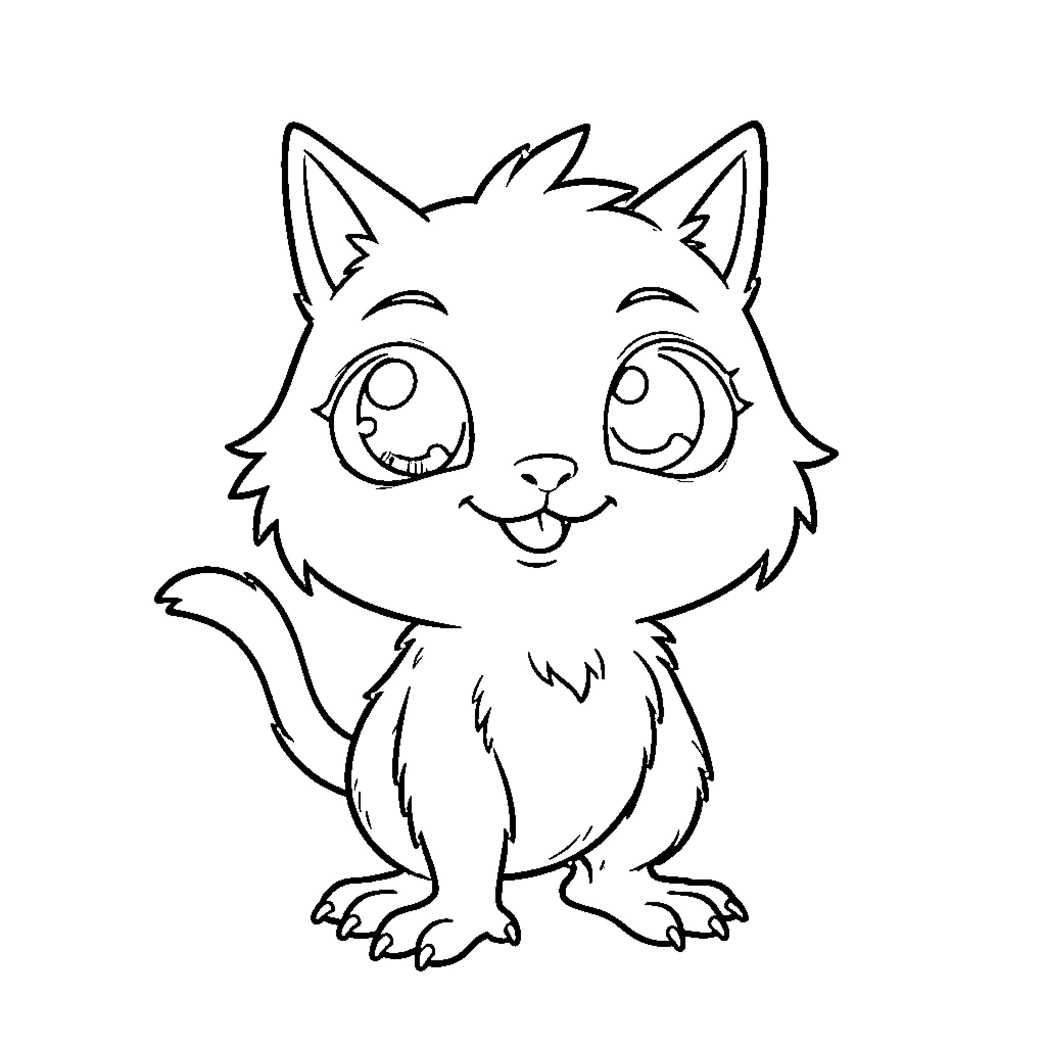 Tich, the Cheerful Kitten Coloring Page (free black-and-white line drawing printable PDF for all, from beginners to advanced learners, including children, teens, adults, and seniors)