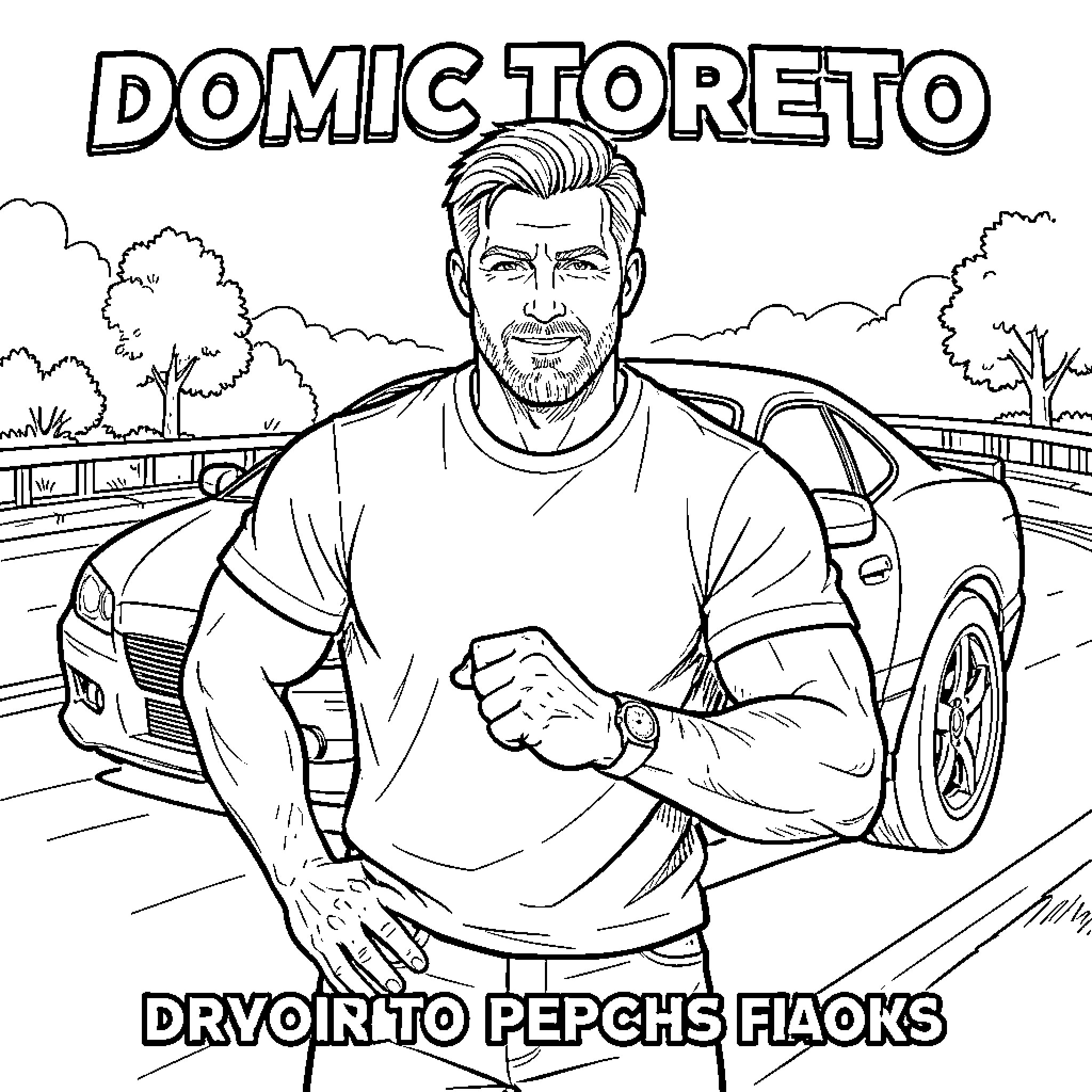 Dominic Toreto Dryoir to pepch's flakns Coloring Page (free black-and-white line drawing printable PDF for all, from beginners to advanced learners, including children, teens, adults, and seniors)