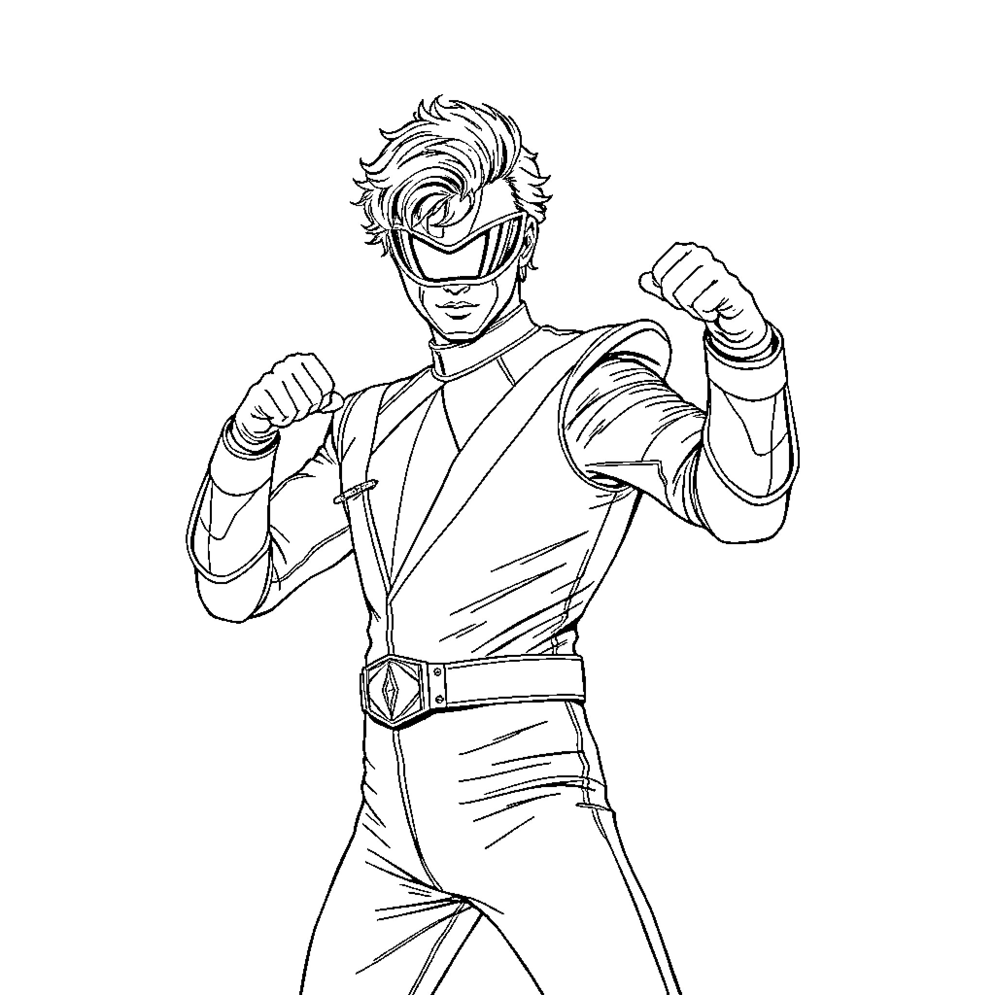 Harry Styles as a Superhero in Action Coloring Page (free black-and-white line drawing printable PDF for all, from beginners to advanced learners, including children, teens, adults, and seniors)