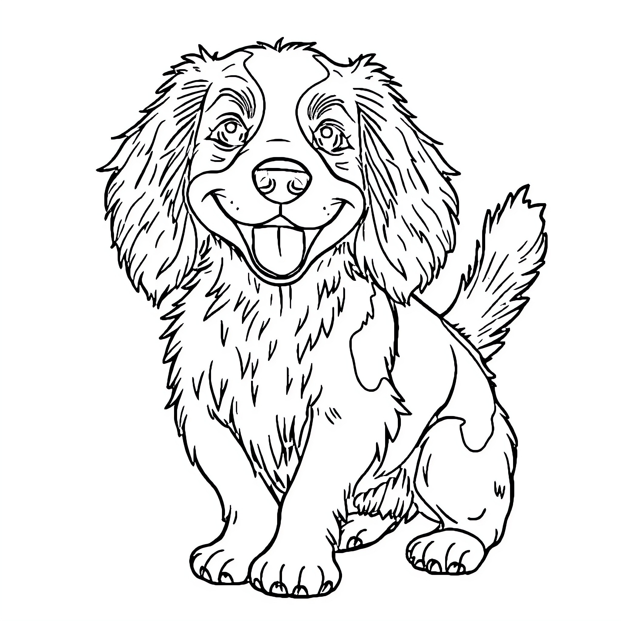 Brittany Spaniel playing joyfully Coloring Page (free black-and-white line drawing printable PDF for all, from beginners to advanced learners, including children, teens, adults, and seniors)