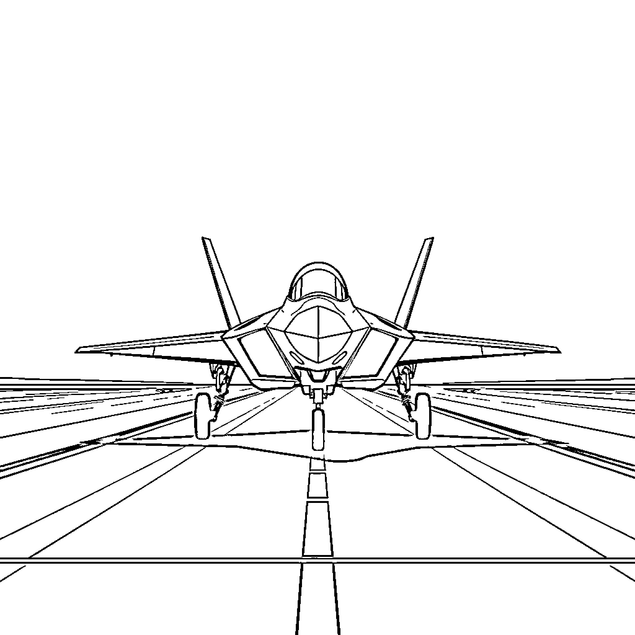 Fighter Jet Preparing for Takeoff Coloring Page (free black-and-white line drawing printable PDF for all, from beginners to advanced learners, including children, teens, adults, and seniors)