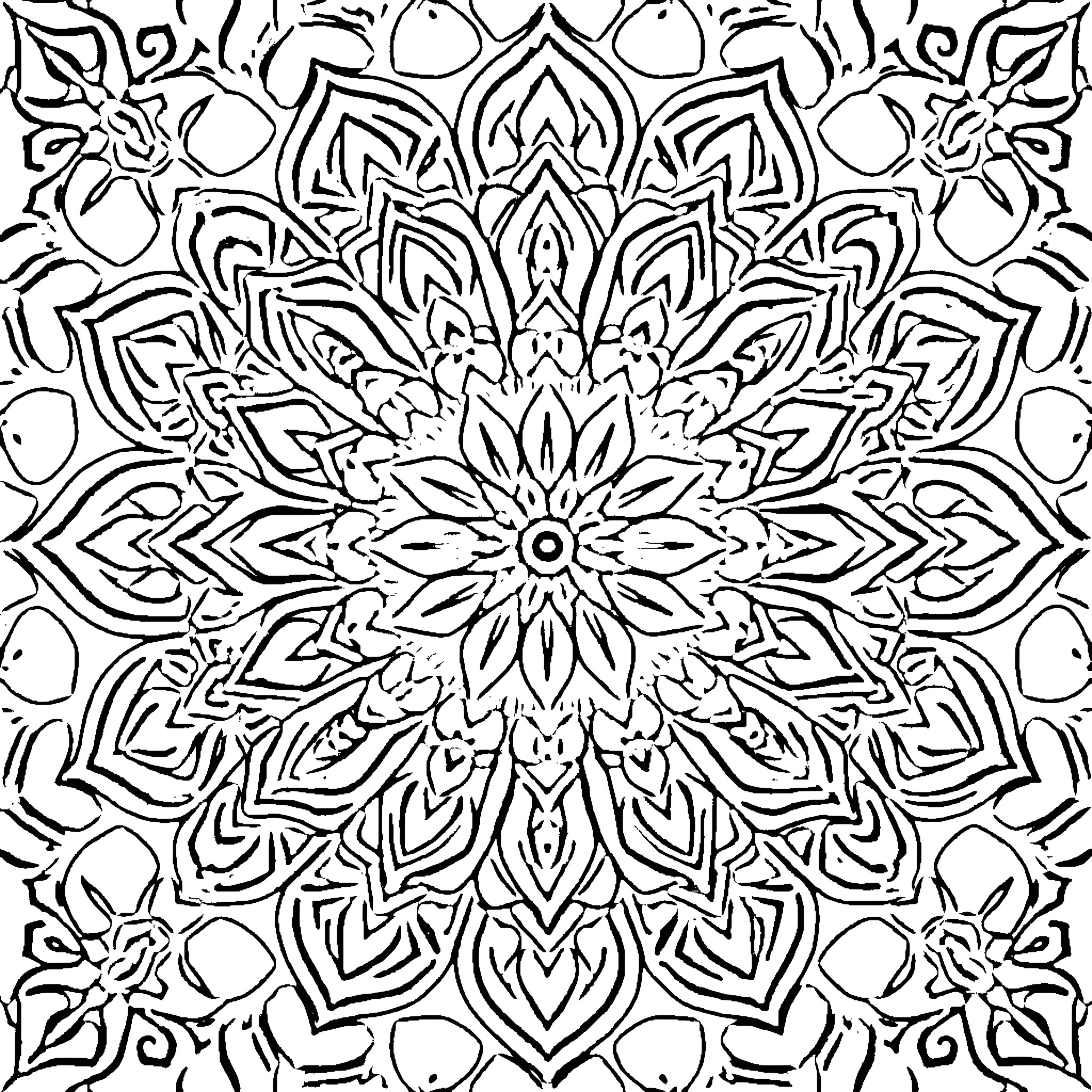 Mandala of intricate geometric patterns Coloring Page (free black-and-white line drawing printable PDF for all, from beginners to advanced learners, including children, teens, adults, and seniors)
