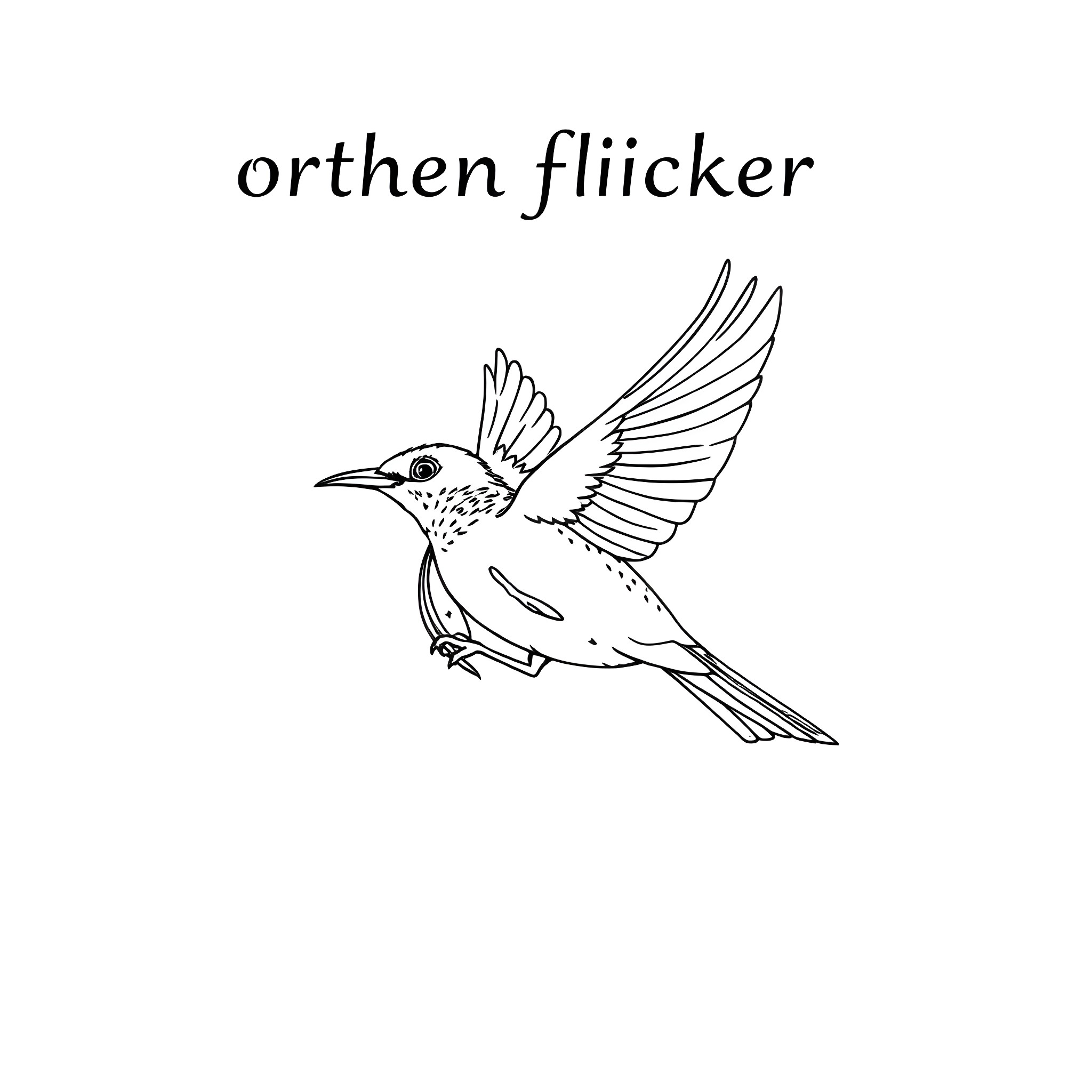 Northern Flicker in flight Coloring Page (free black-and-white line drawing printable PDF for all, from beginners to advanced learners, including children, teens, adults, and seniors)