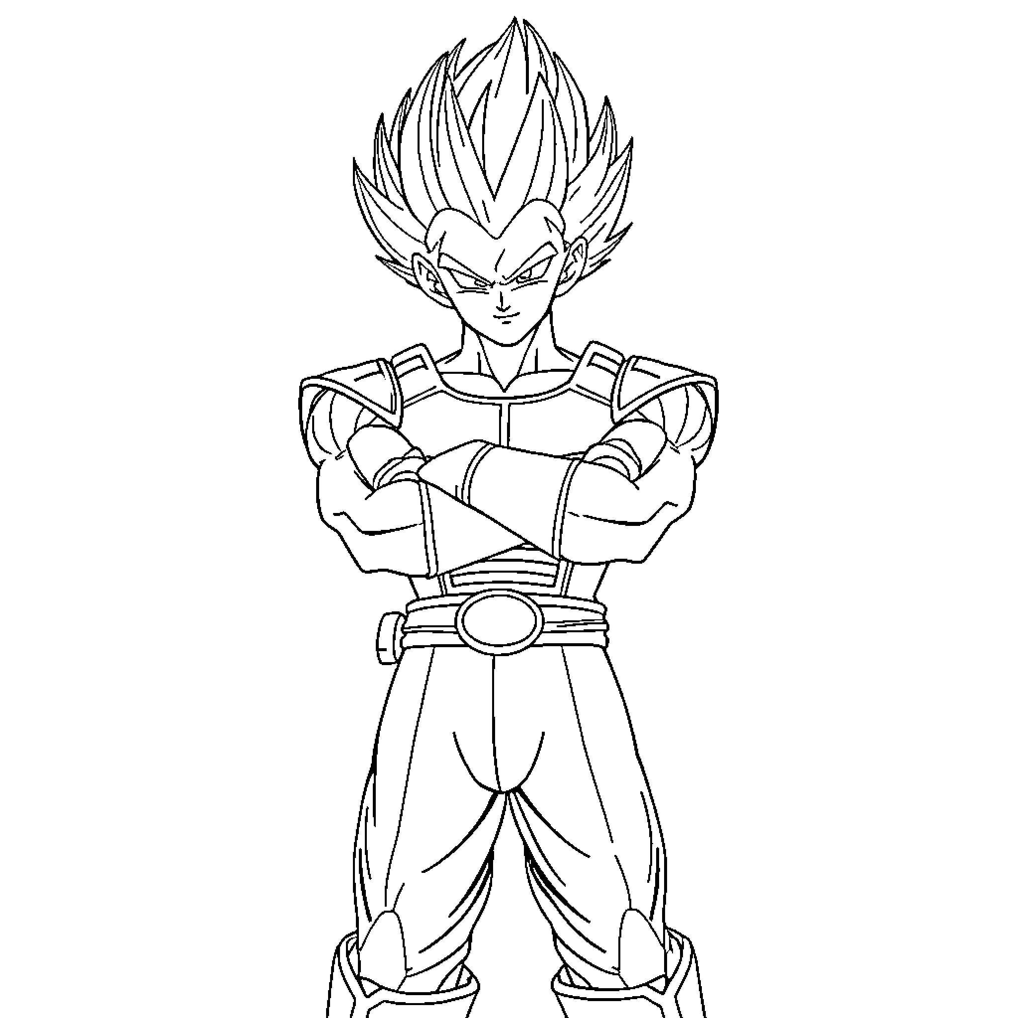 Vegeta in heroic battle stance Coloring Page (free black-and-white line drawing printable PDF for all, from beginners to advanced learners, including children, teens, adults, and seniors)