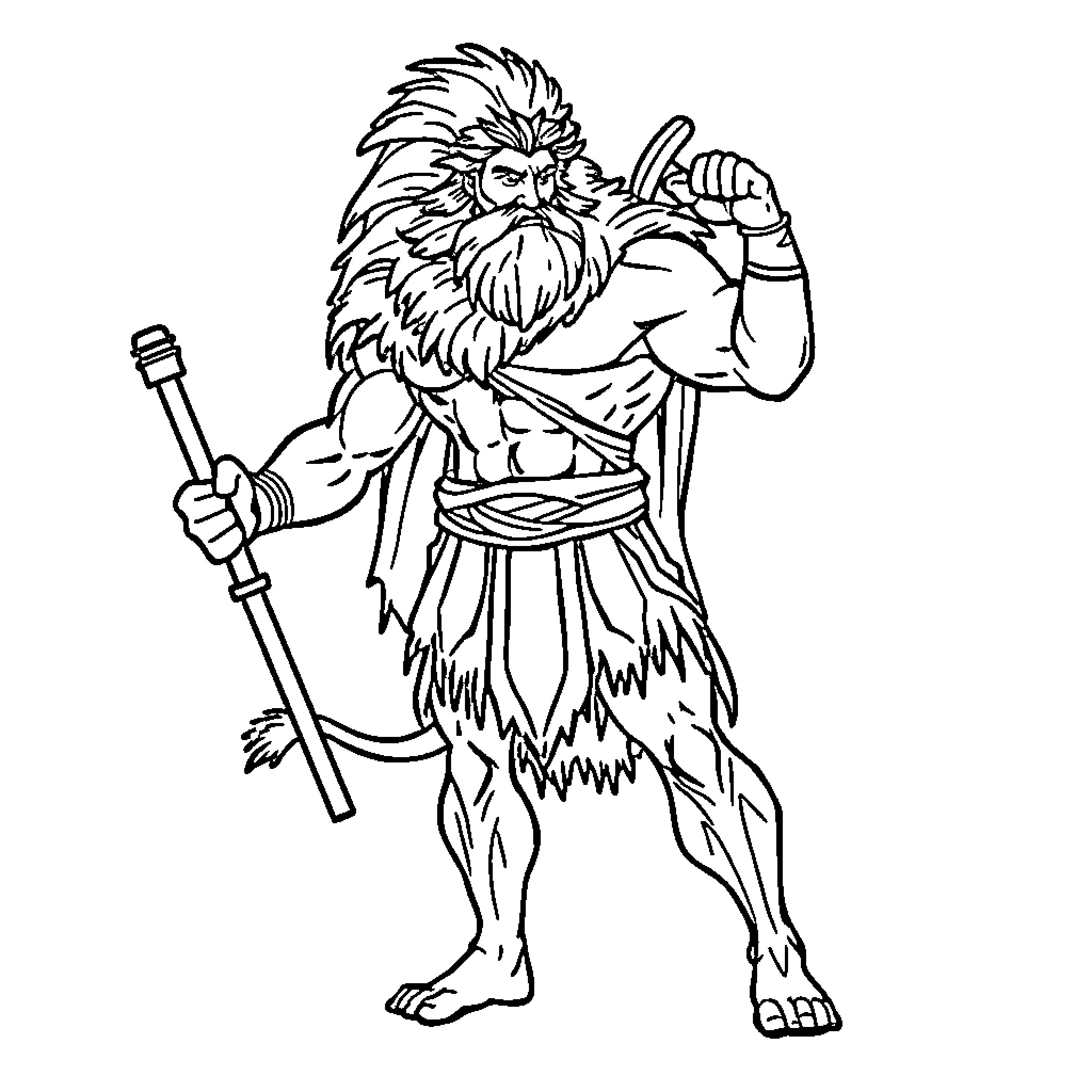 Hercules the Mighty Warrior with Scepter Coloring Page (free black-and-white line drawing printable PDF for all, from beginners to advanced learners, including children, teens, adults, and seniors)
