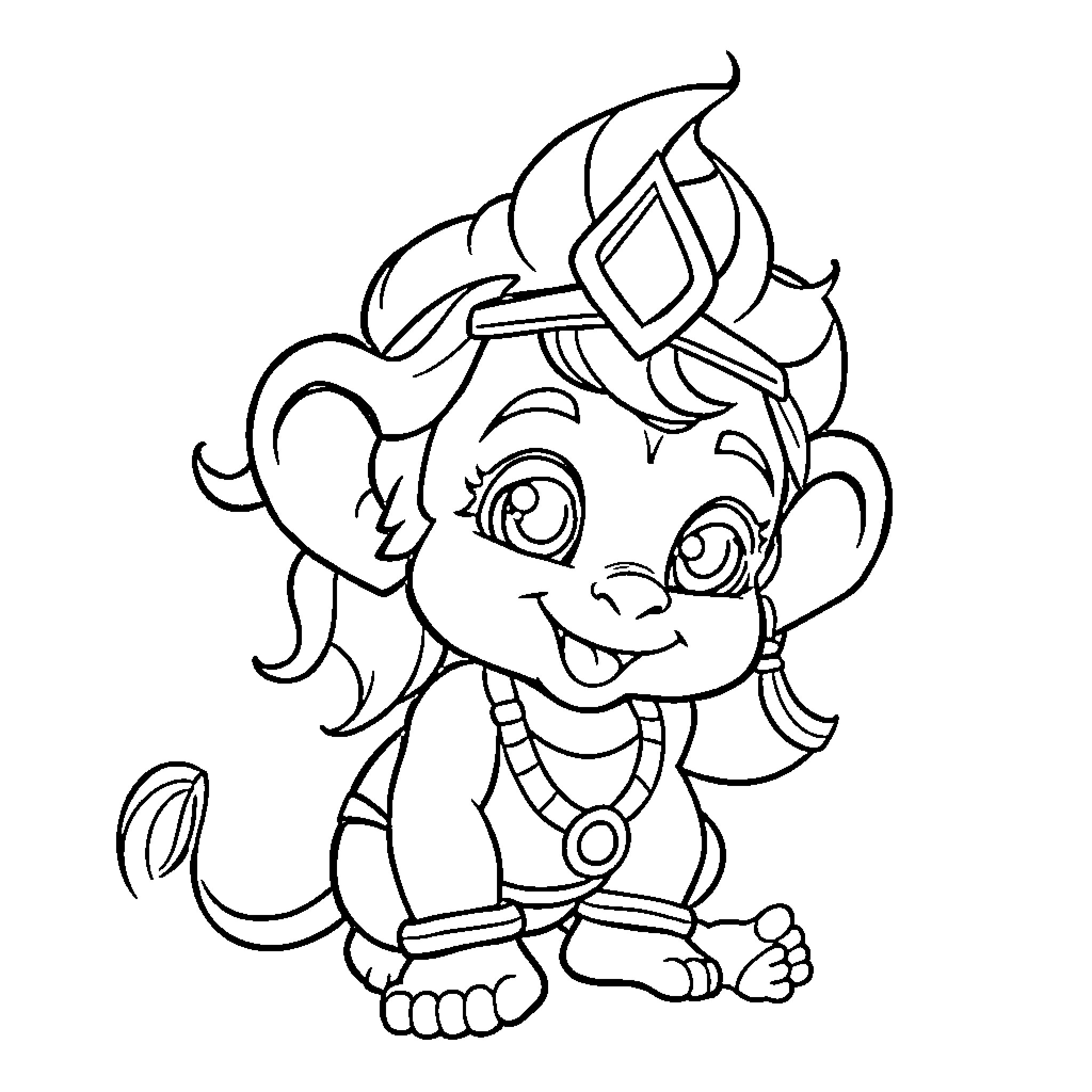 Hanuman the adorable monkey deity Coloring Page (free black-and-white line drawing printable PDF for all, from beginners to advanced learners, including children, teens, adults, and seniors)