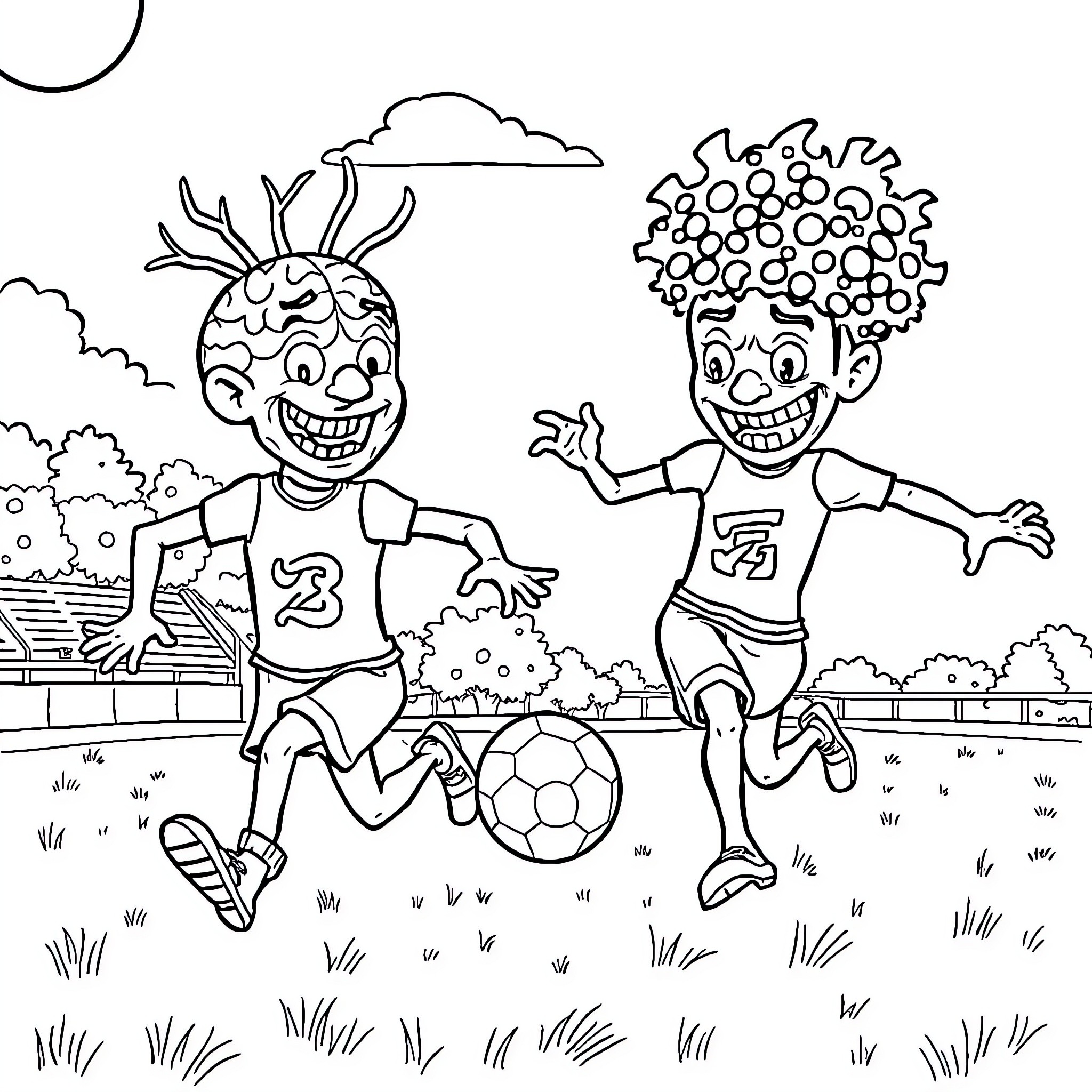 Brain Rot: Playful Children Enjoying Outdoor Fun Coloring Page (free black-and-white line drawing printable PDF for all, from beginners to advanced learners, including children, teens, adults, and seniors)